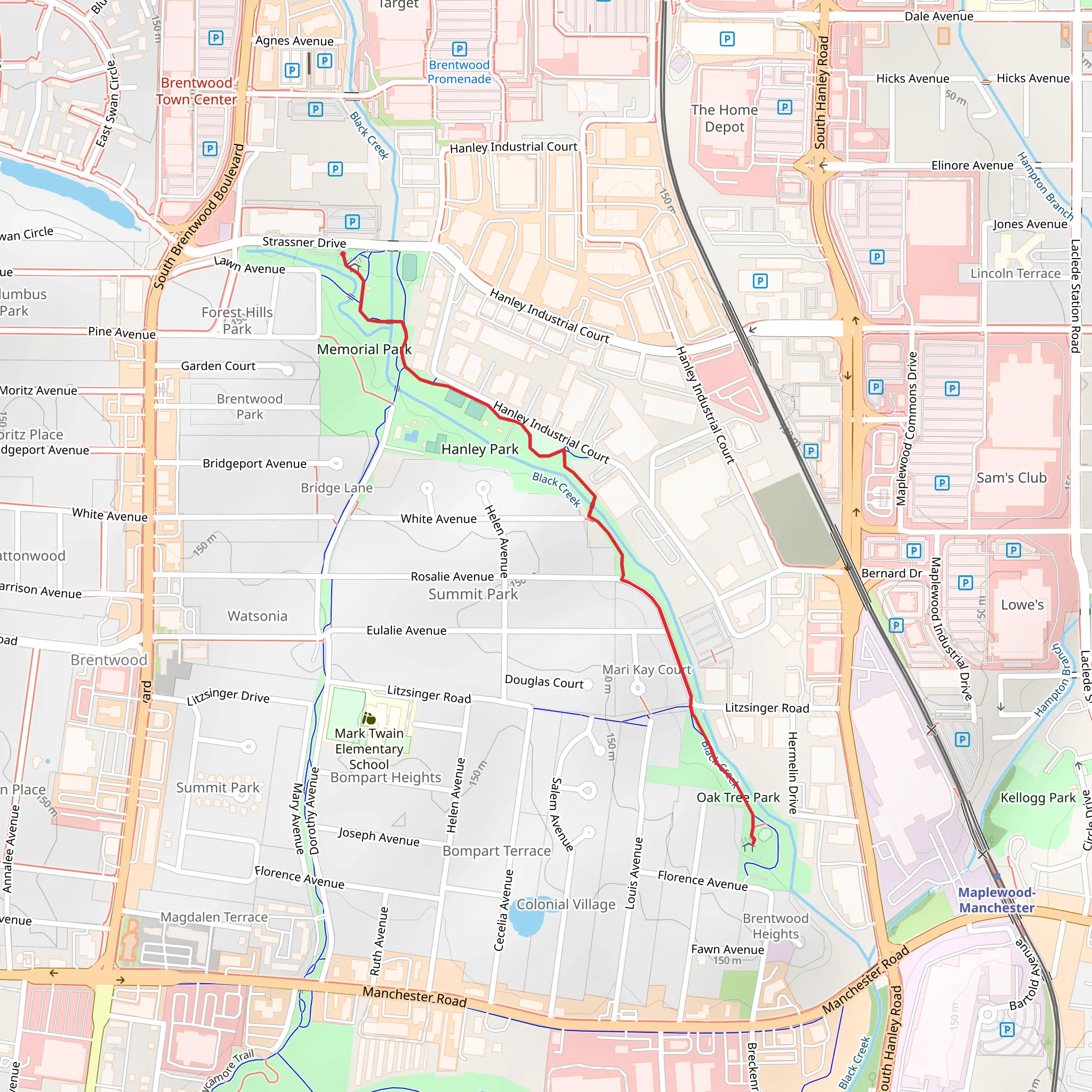 Memorial Park, Hanley Park and Oak Tree Park mobile static map