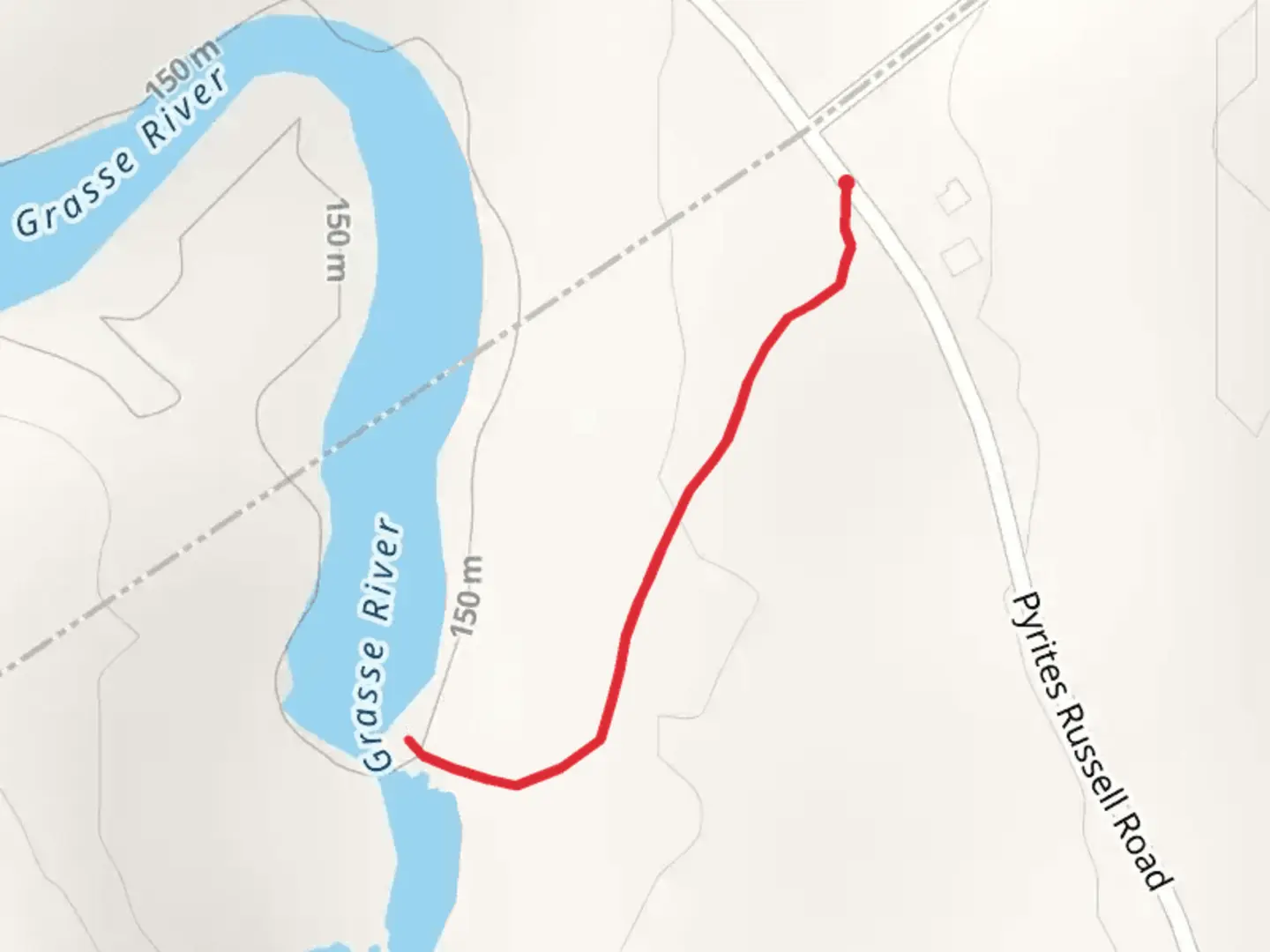 An image depicting the trail Grasse River Trail from Pyrites Russell Road and its surrounding area.