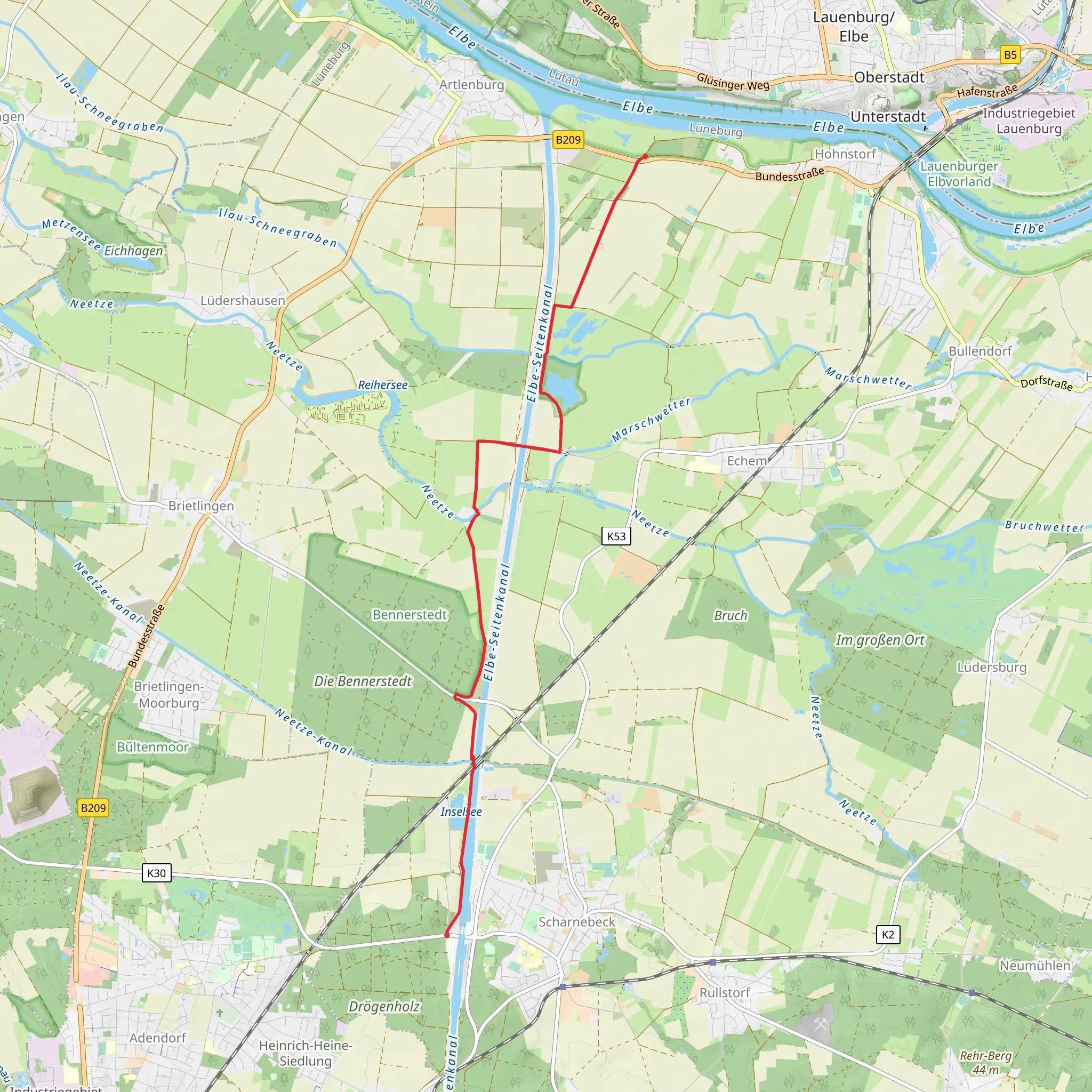 Scharnebeck to Hohnstorf Walk via Elbe Seitenkanal mobile static map