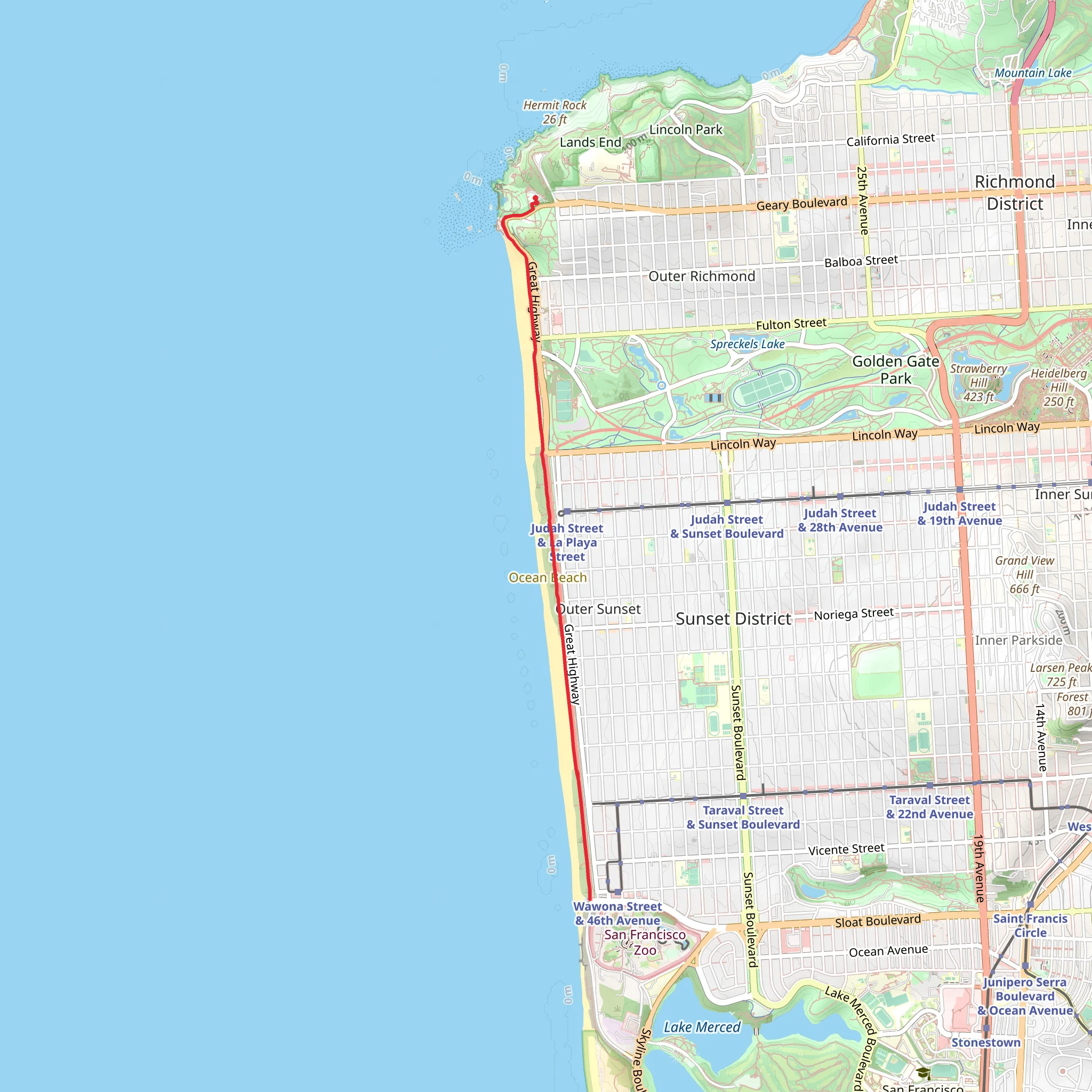 Sutro Heights Park - California Coastal Trailk mobile static map