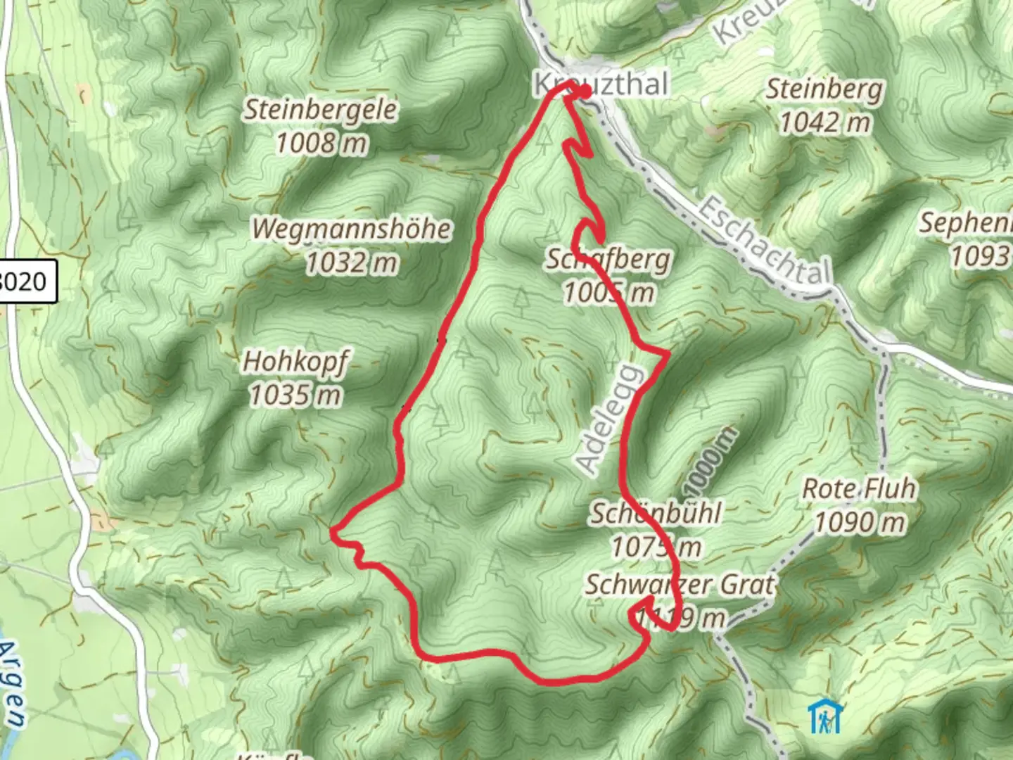 An image depicting the trail Adelegg Wandergebiet and Glasmacher Weg Loop and its surrounding area.