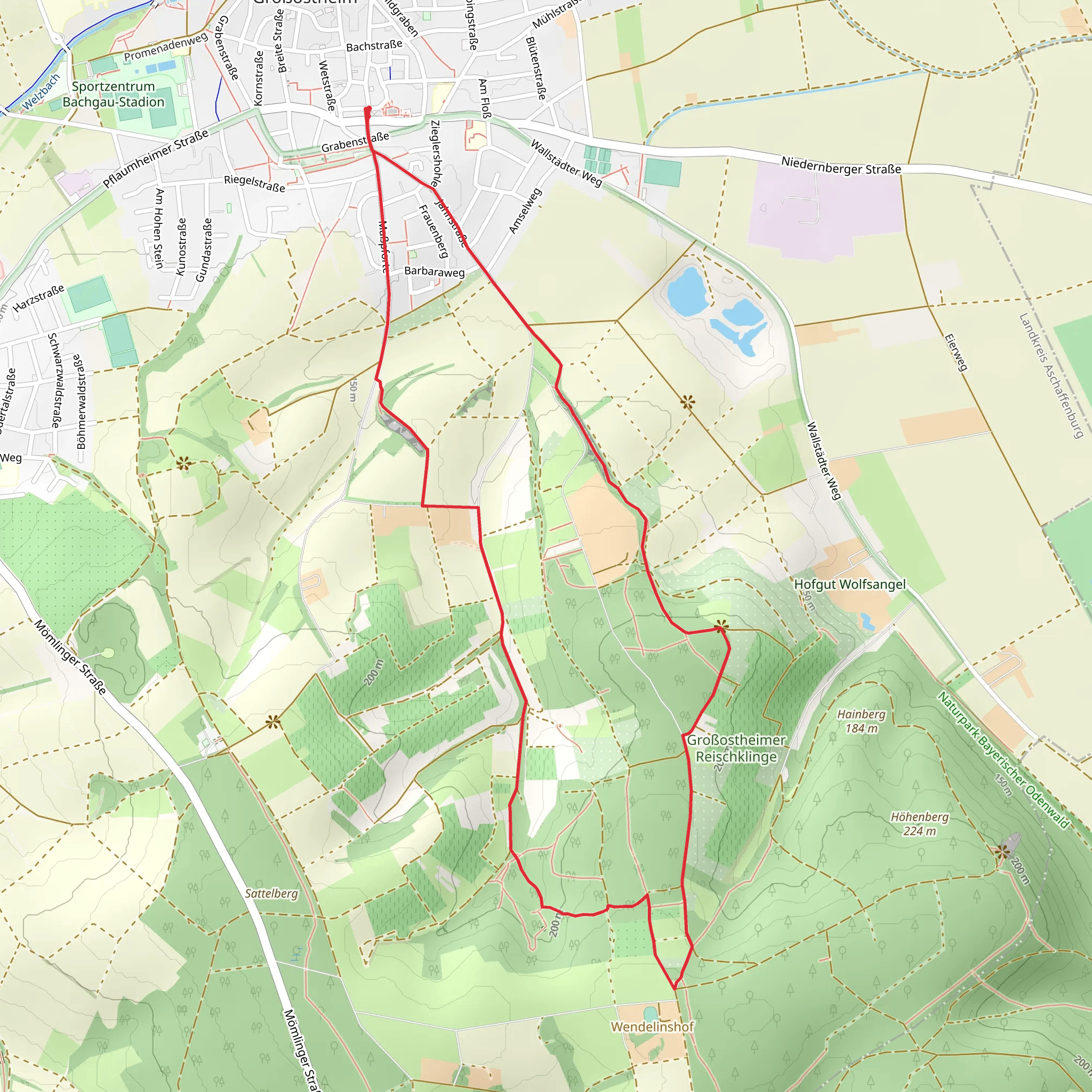 Kulturweg Bachgau and Oestlicher Limesweg mobile static map
