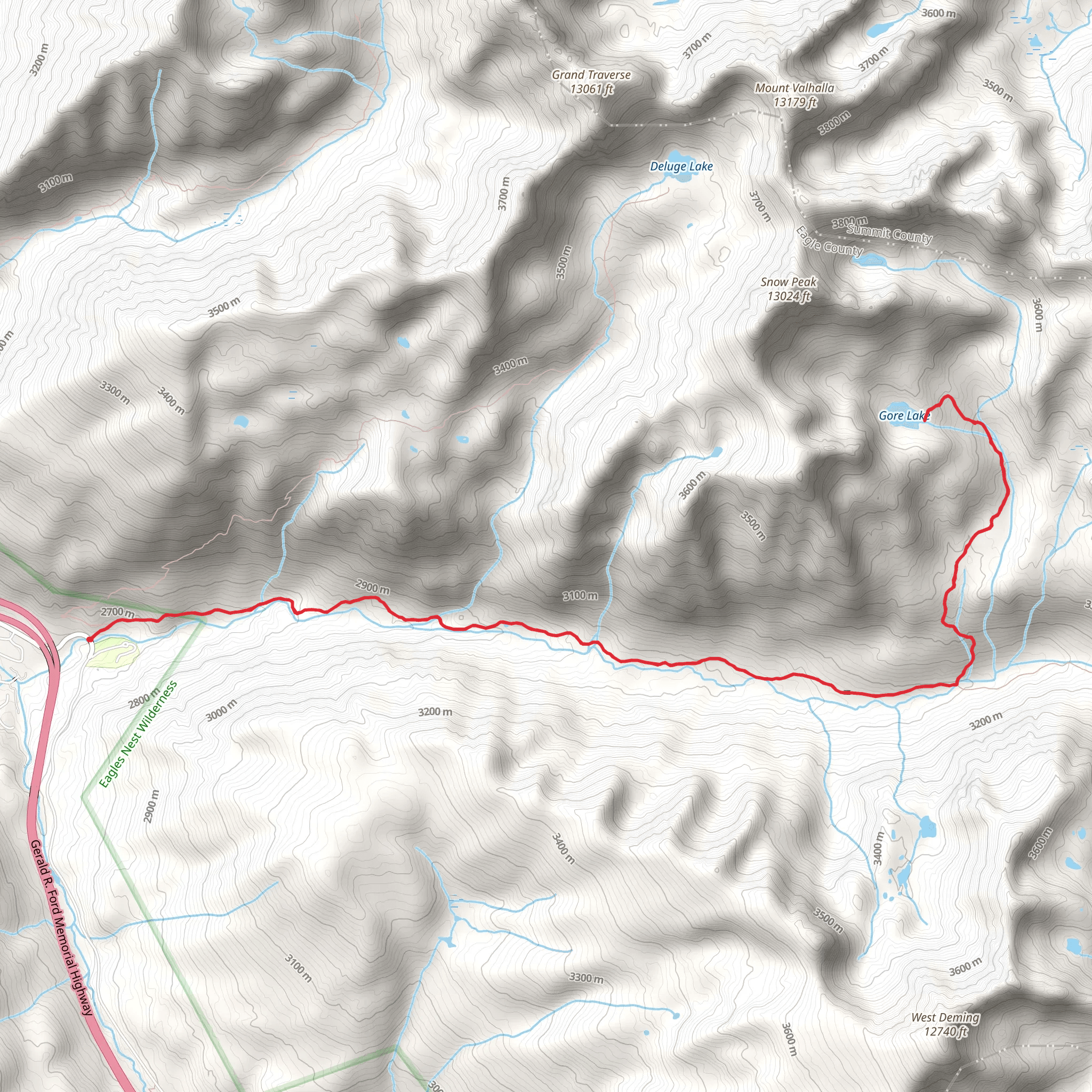 Gore Lake via Gore Creek Trail mobile static map