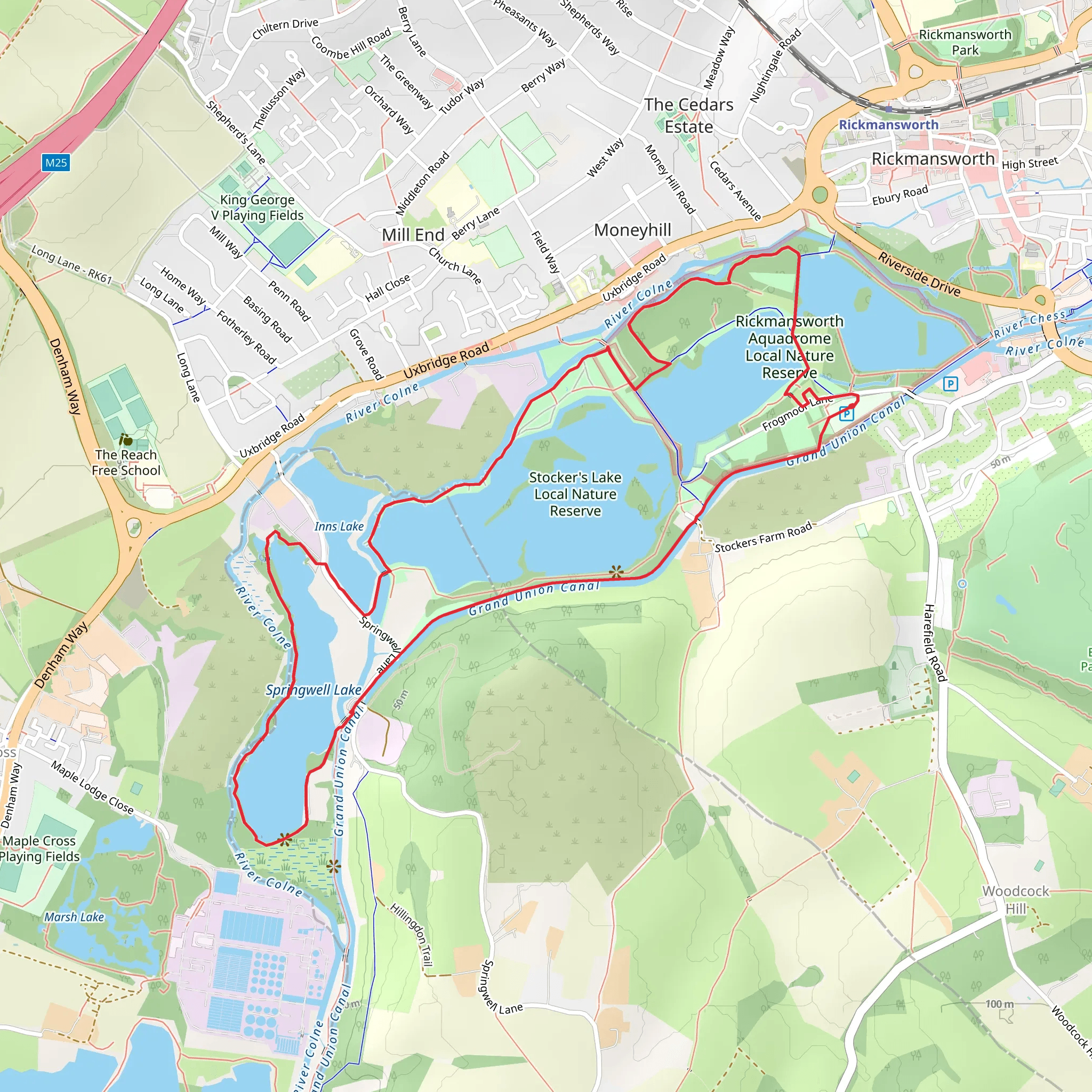 Bury Lake Circular Walk and Stocker's Lake Local Nature Reserve Loop mobile static map
