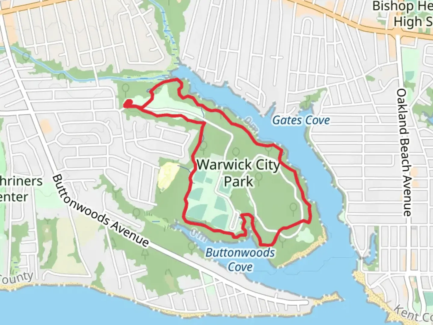 An image depicting the trail Warwick City Park Loop and its surrounding area.