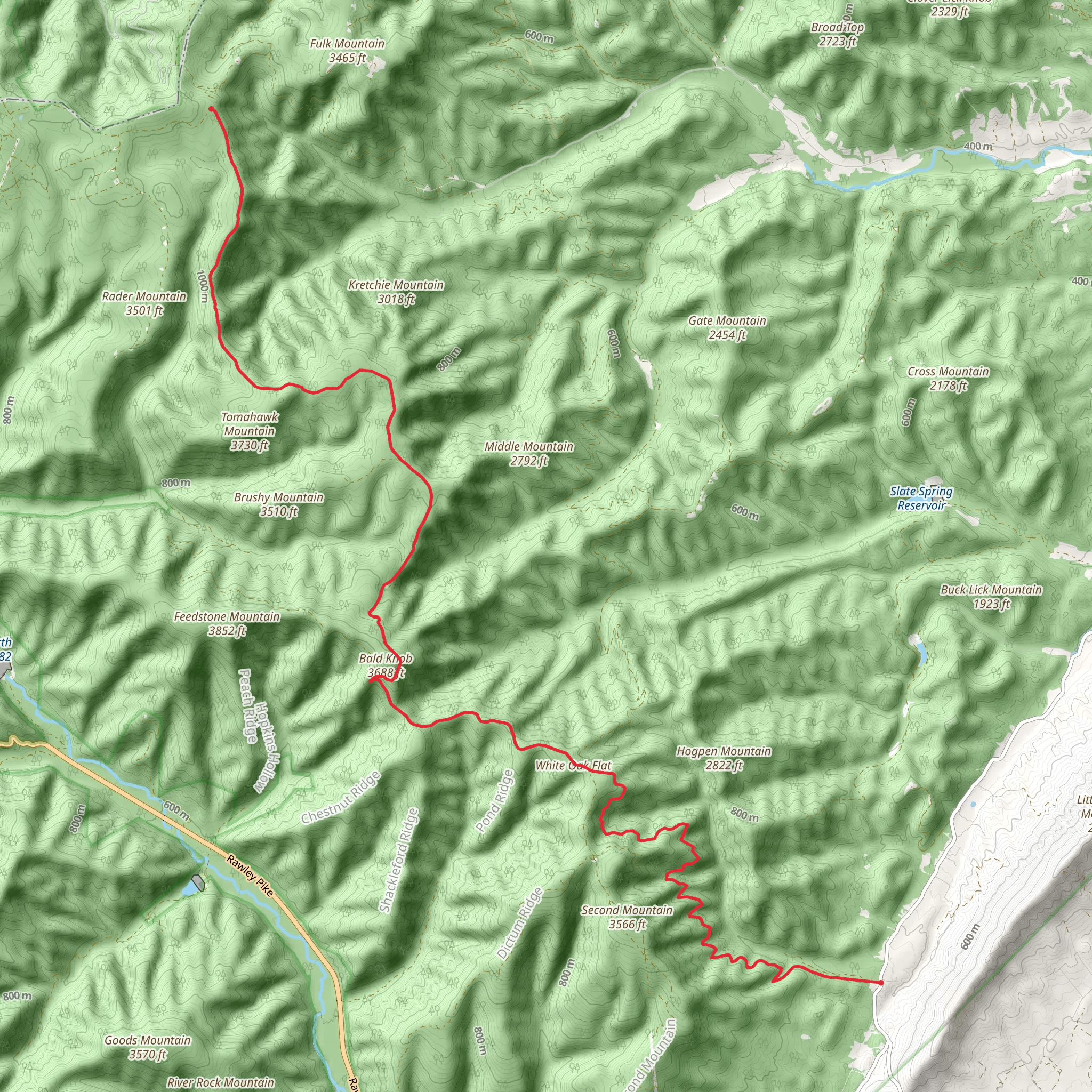 Bald Knob and long Run from Hopkins Gap road mobile static map