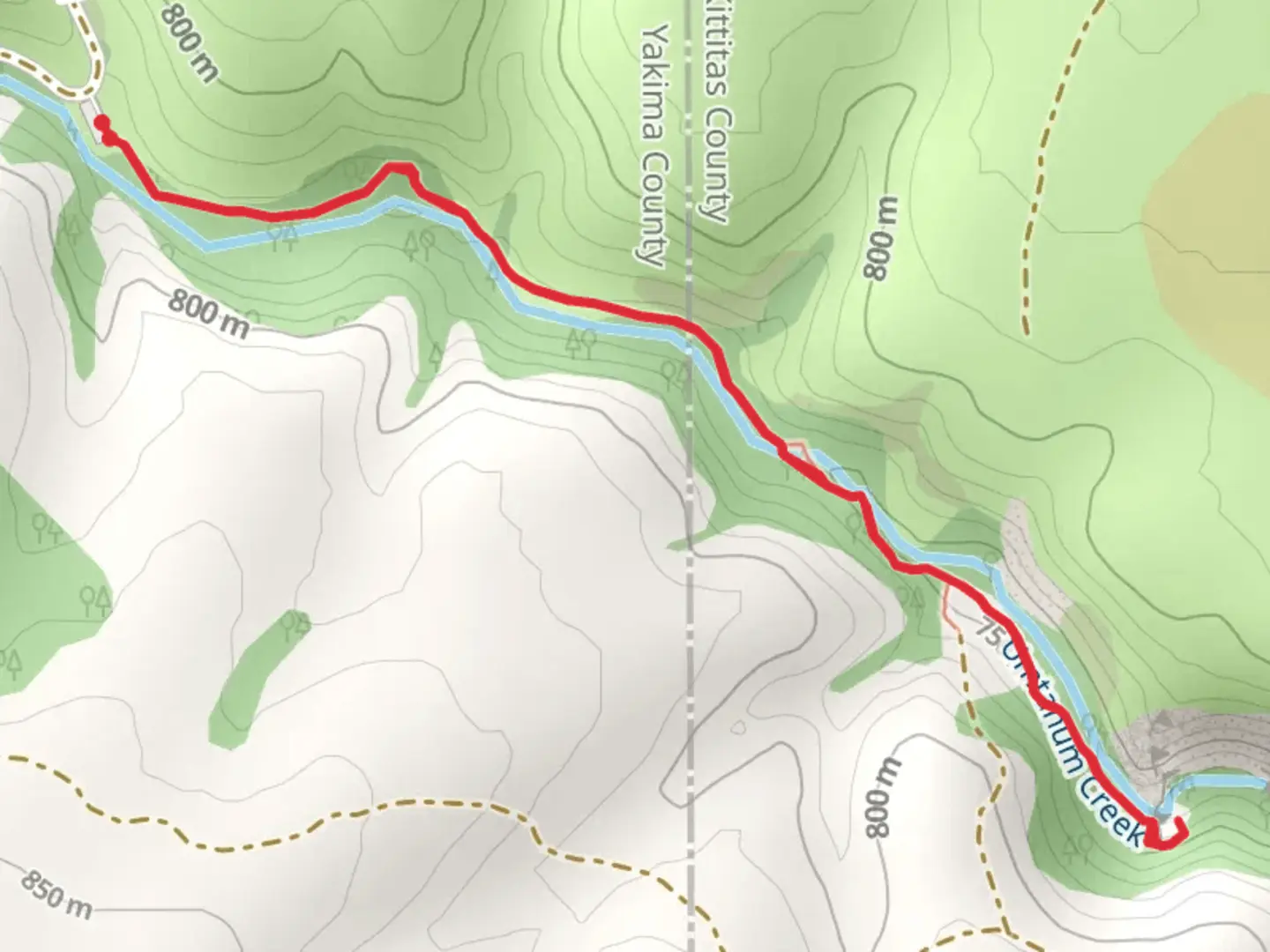 An image depicting the trail Umtanum Creek Falls and its surrounding area.