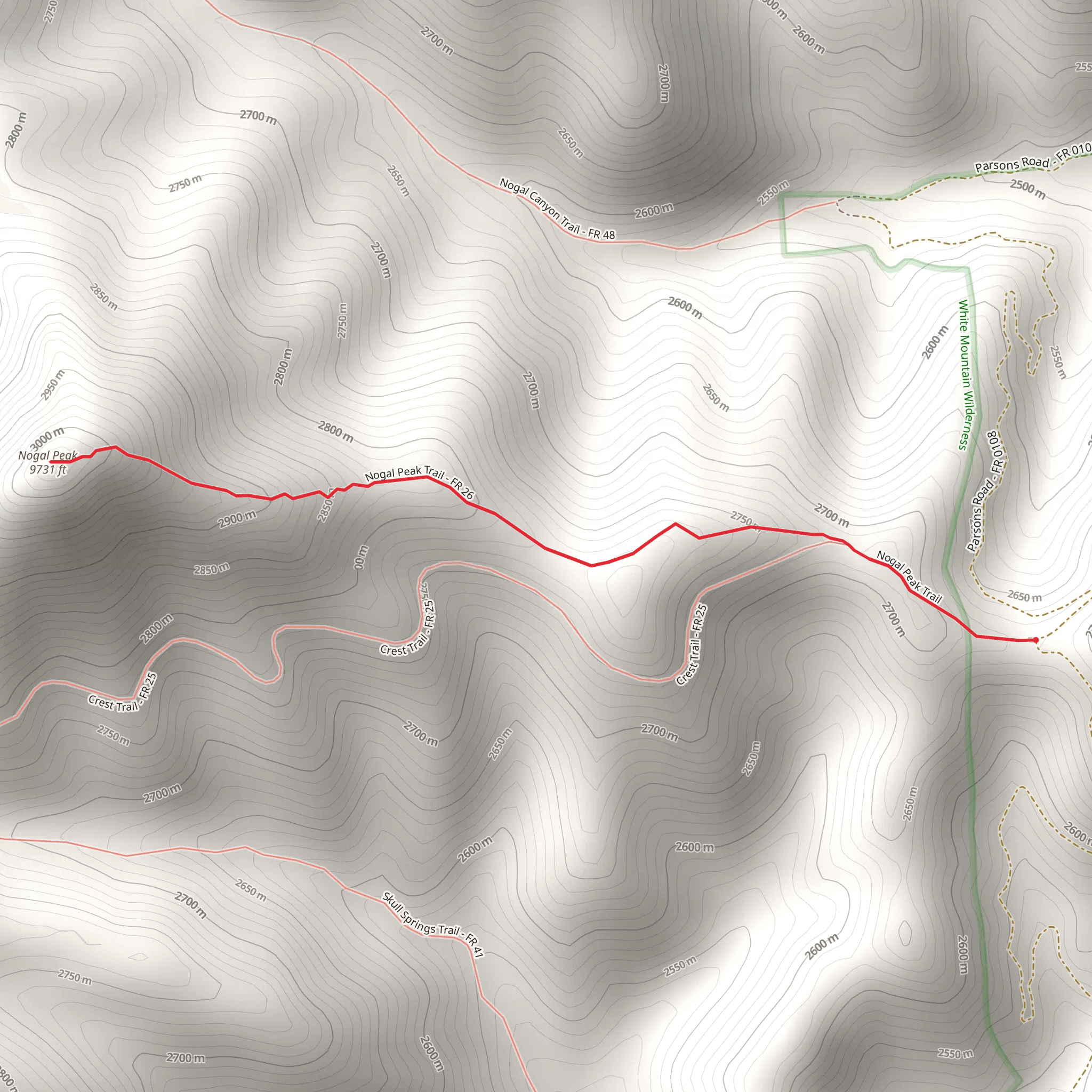 Nogal Peak Trail mobile static map