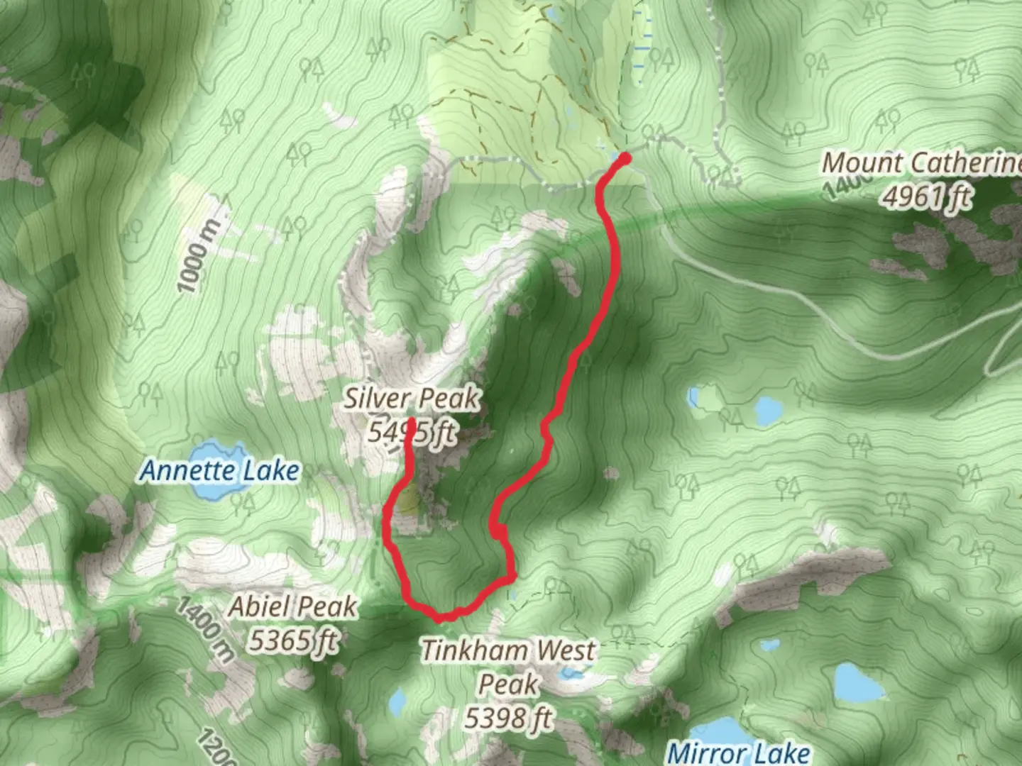 An image depicting the trail Silver Peak via Pacific Crest National Scenic Trail and its surrounding area.