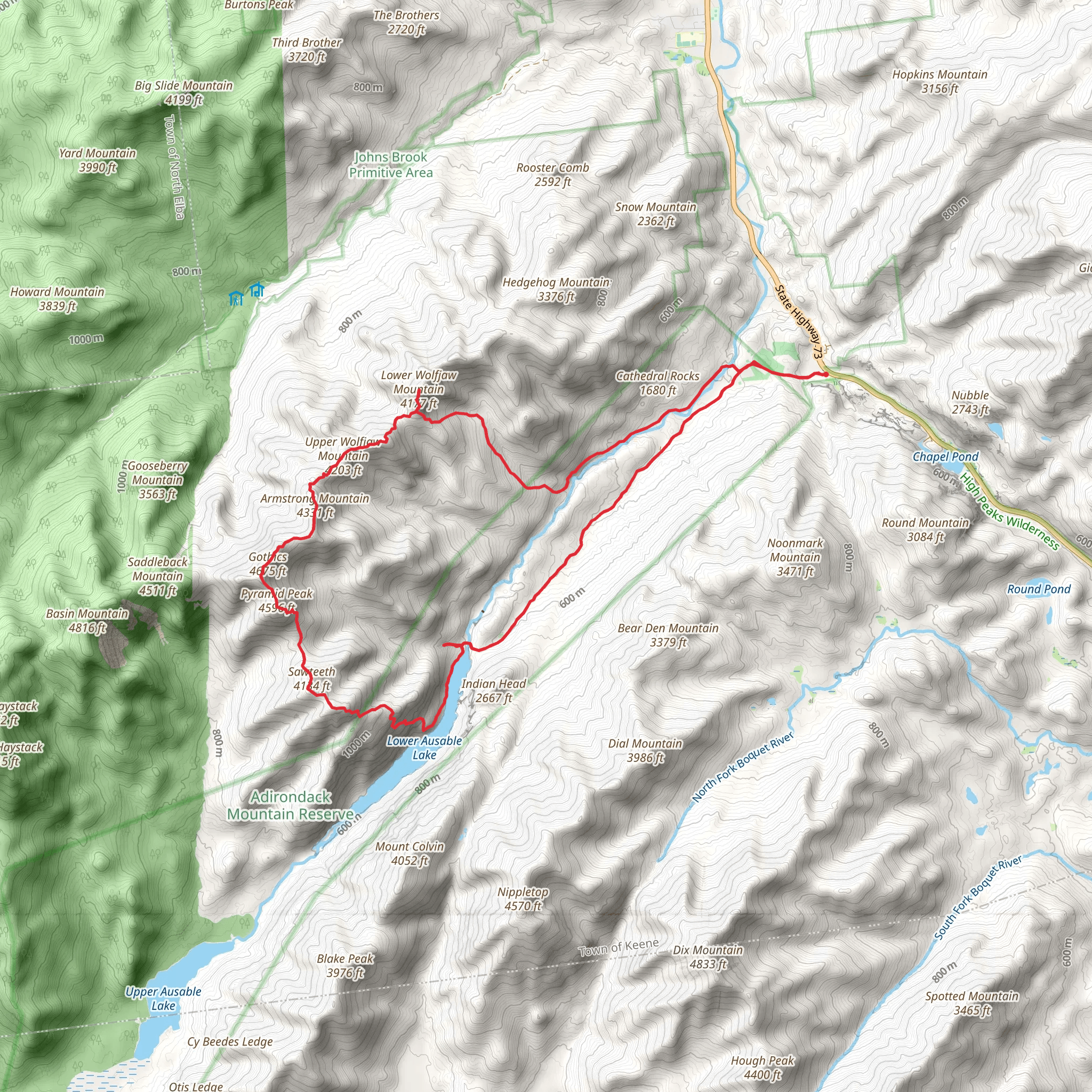 Pyramid Peak - Gothics and Lower Ausable Lake mobile static map