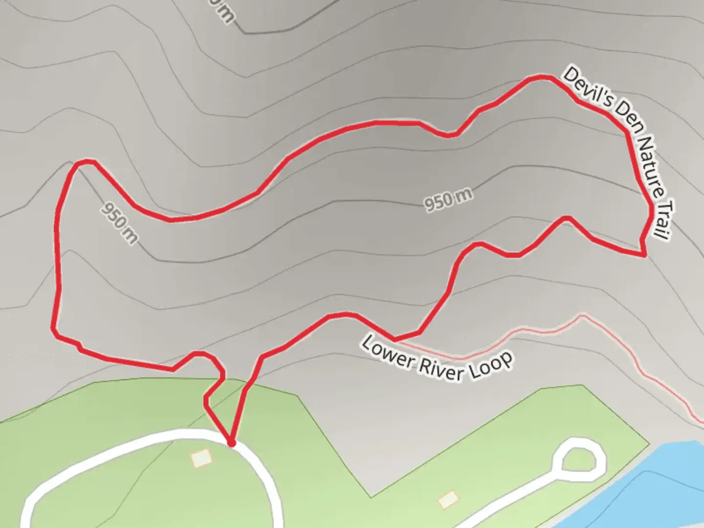 An image depicting the trail Devil's Den Nature Loop Trail and its surrounding area.