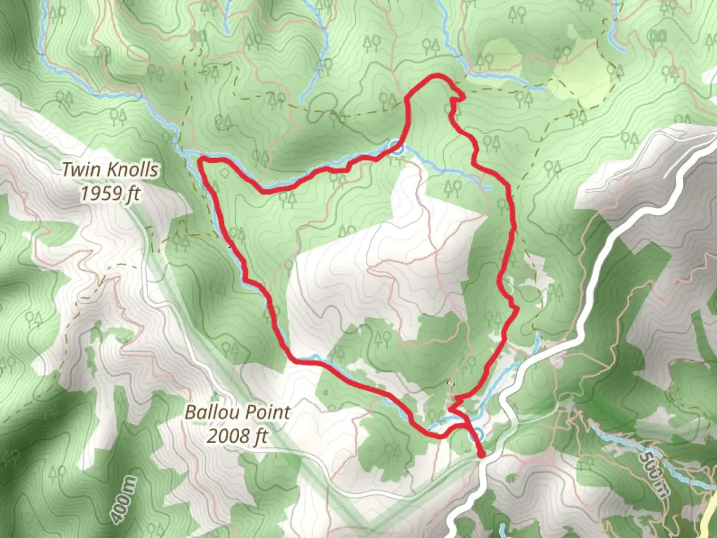 An image depicting the trail Benstein - Mickey OBrien - Cataract Loop Trail and its surrounding area.