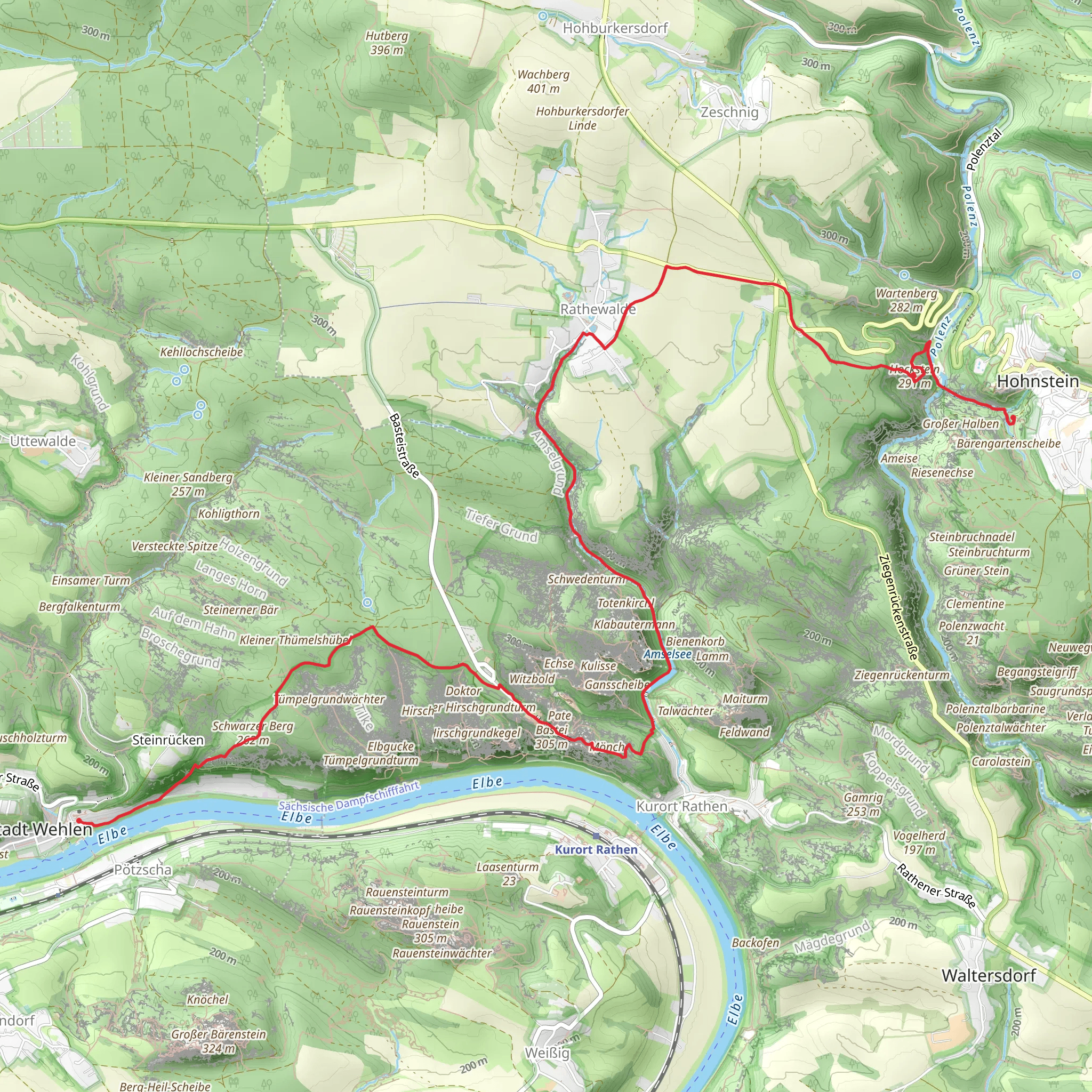 Stadt Wehlen to Hohnstein Walk mobile static map