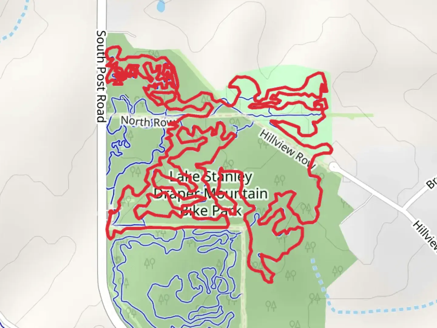 An image depicting the trail Stanley Draper Green, Red and Blue Loop and its surrounding area.