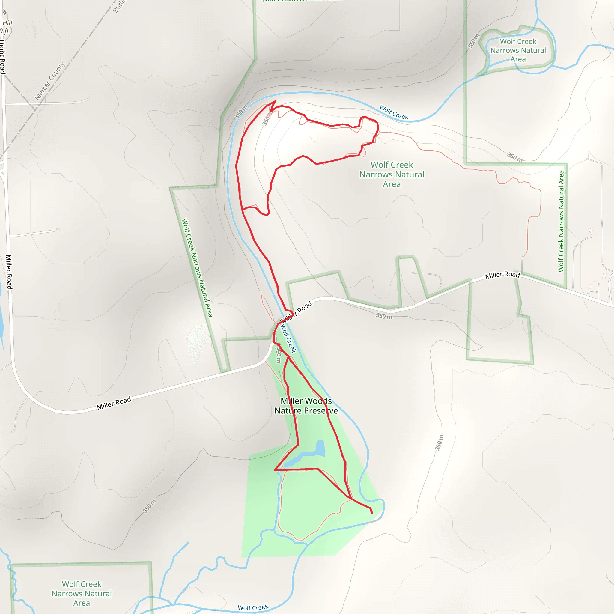 Miller Woods Nature Preserve Loop Trail via Wolf Creek mobile static map
