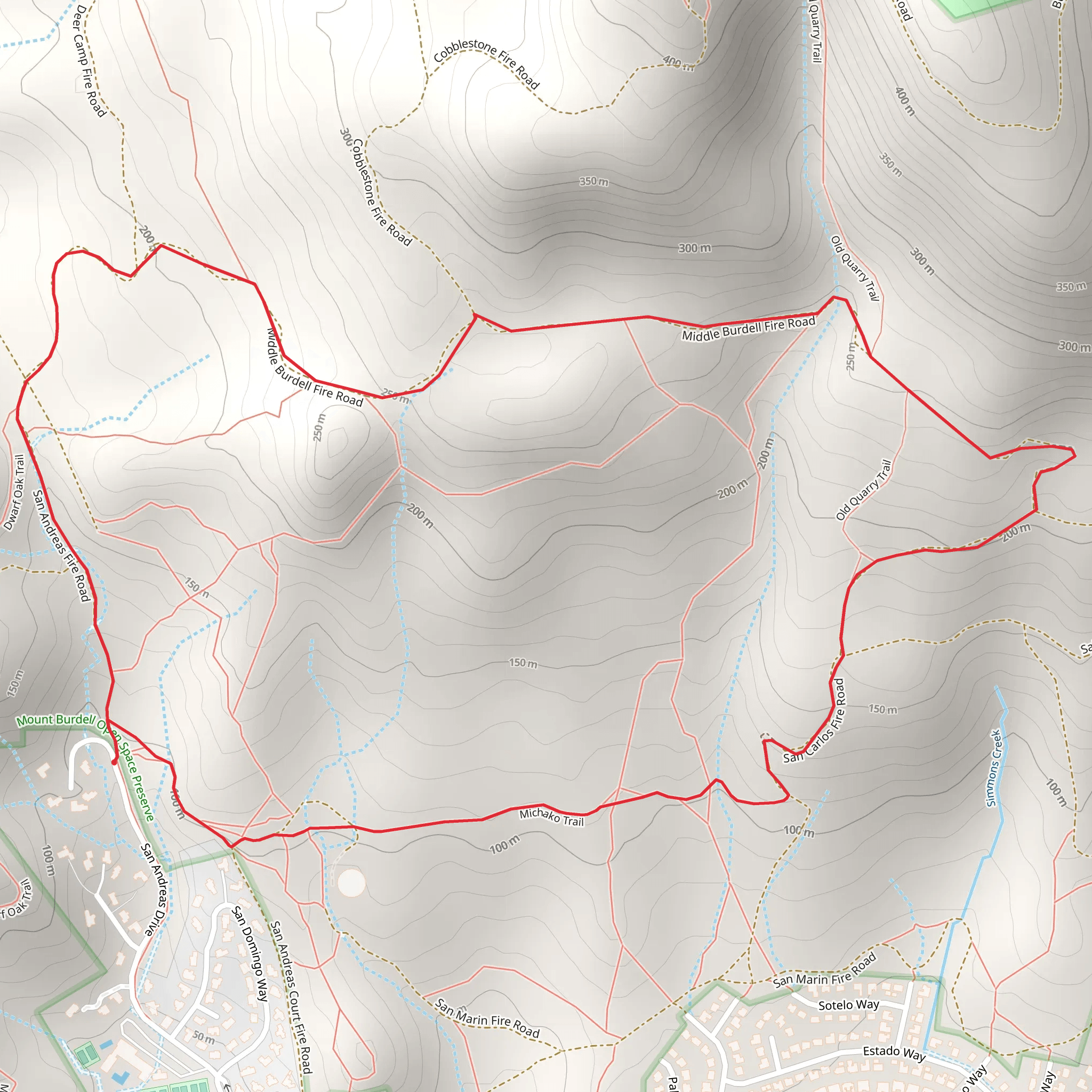 Middle Burdell Fire Road - Michako Trail Loop mobile static map