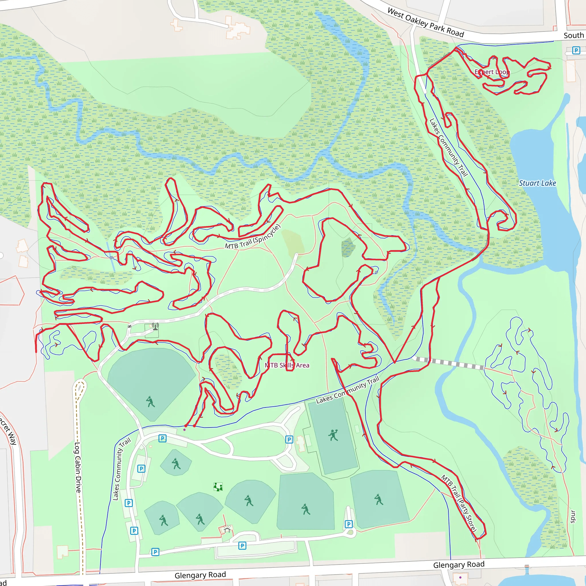 Log Cabin, Red House and Lakes Community Trail in Hickory Glen Park Loop mobile static map