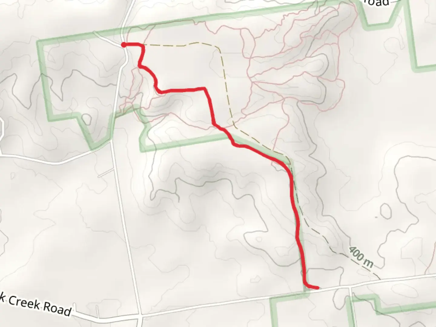 An image depicting the trail Hinkley Road to Black Creek Road and its surrounding area.
