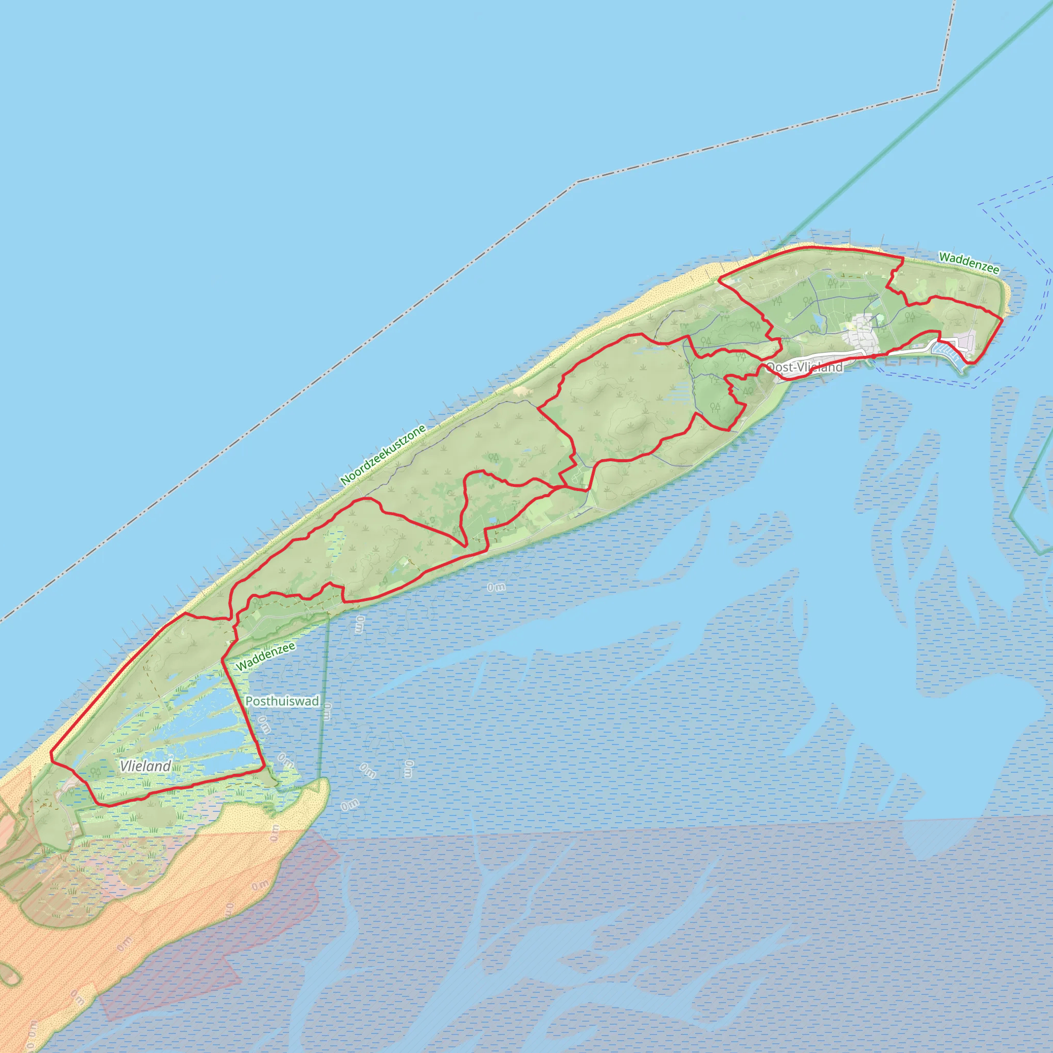 Oude Post Weg, Pad van Malgum and Waddenwandelen - Vlieland Loop mobile static map
