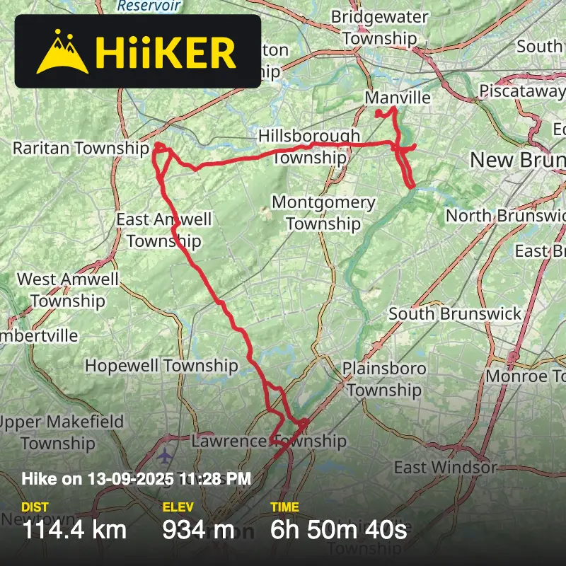 A map preview of the recording Hike on 13-09-2025 11:28 PM.