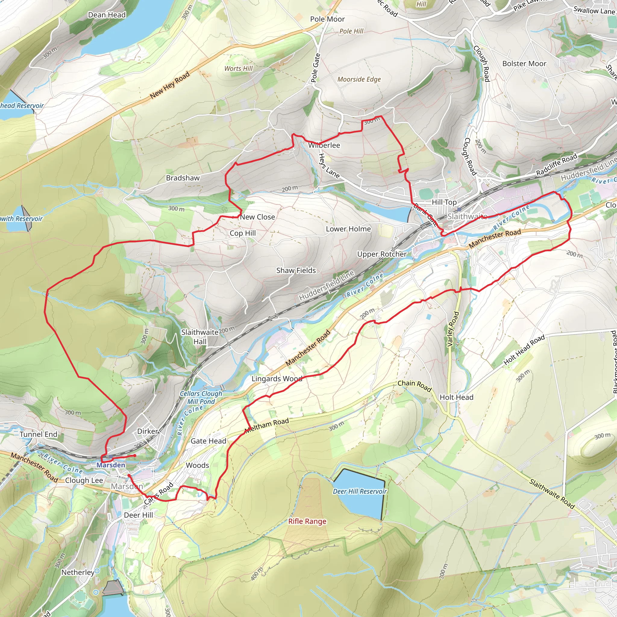 Marsden, Wilberlee and Slaithwaite Loop via River Colne mobile static map