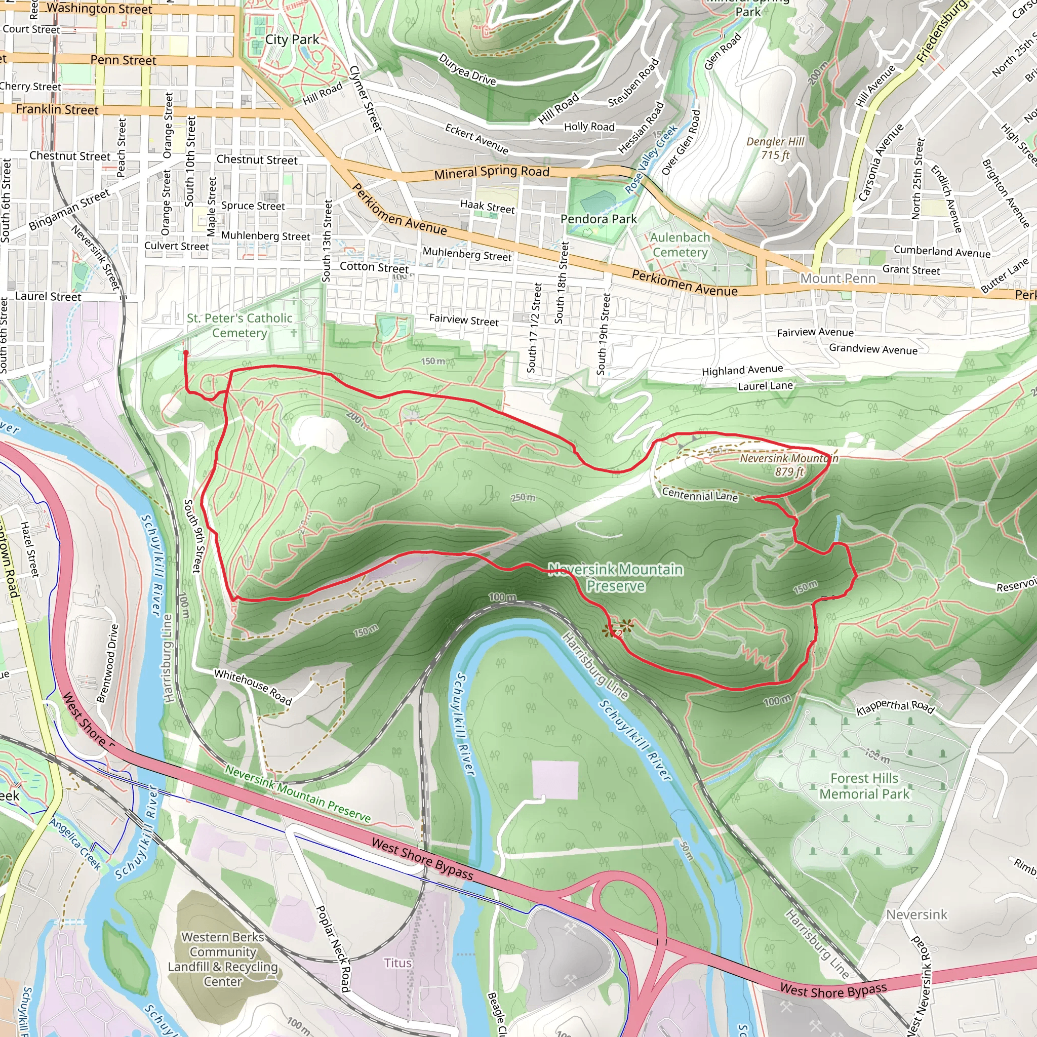 Neversink Mountain Loop via Blue Loop and Orange Loop mobile static map