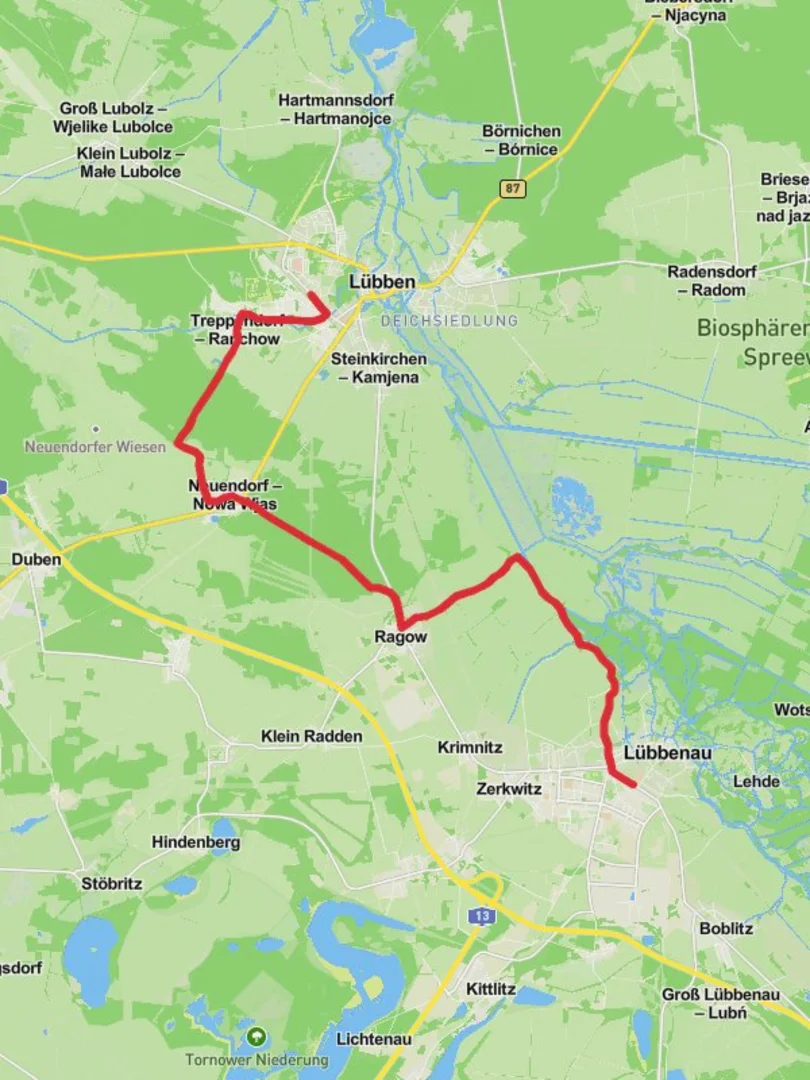 An image depicting the trail Lubben to Lubbenau Walk and its surrounding area.