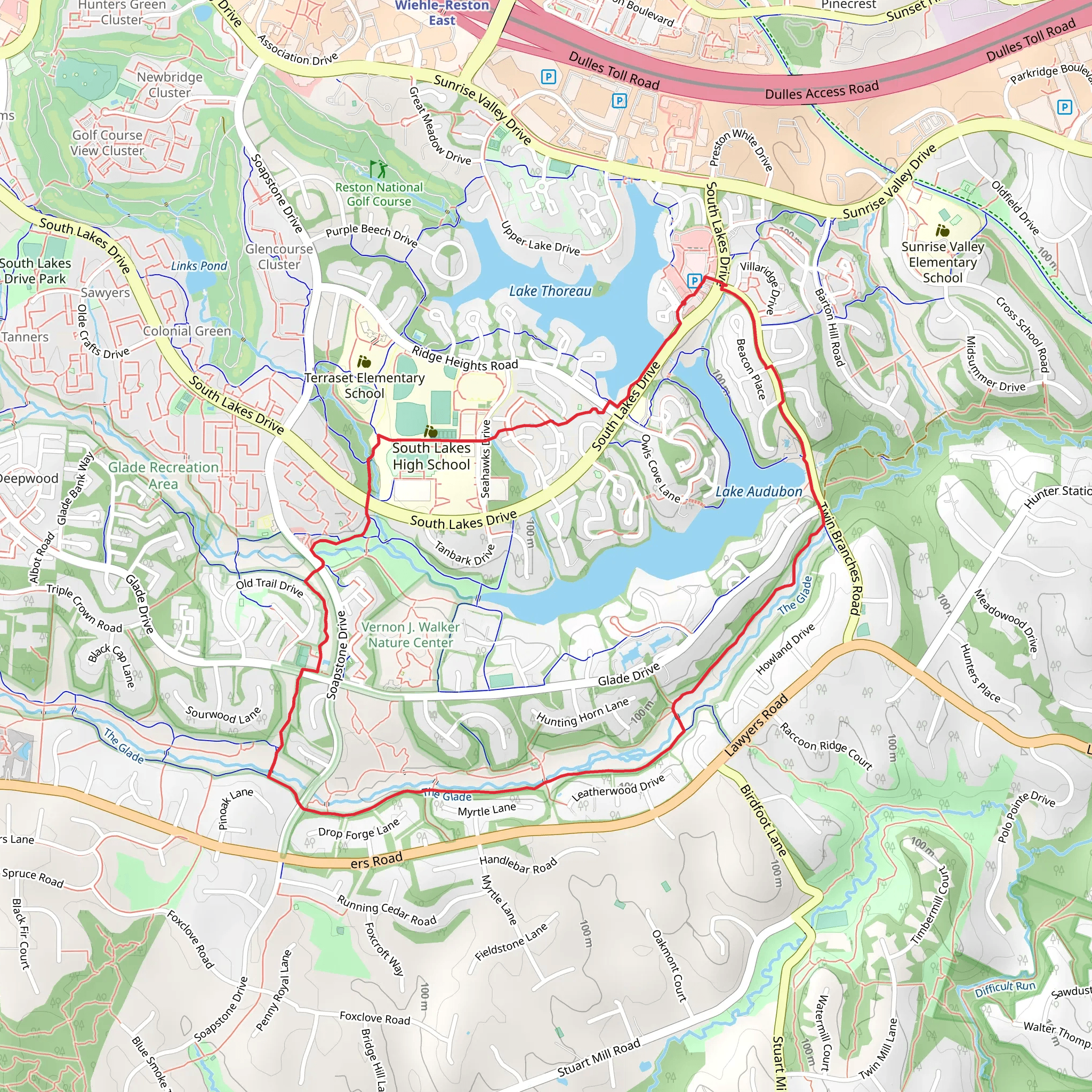 Lake Thoreau and Lake Audubon Loop mobile static map