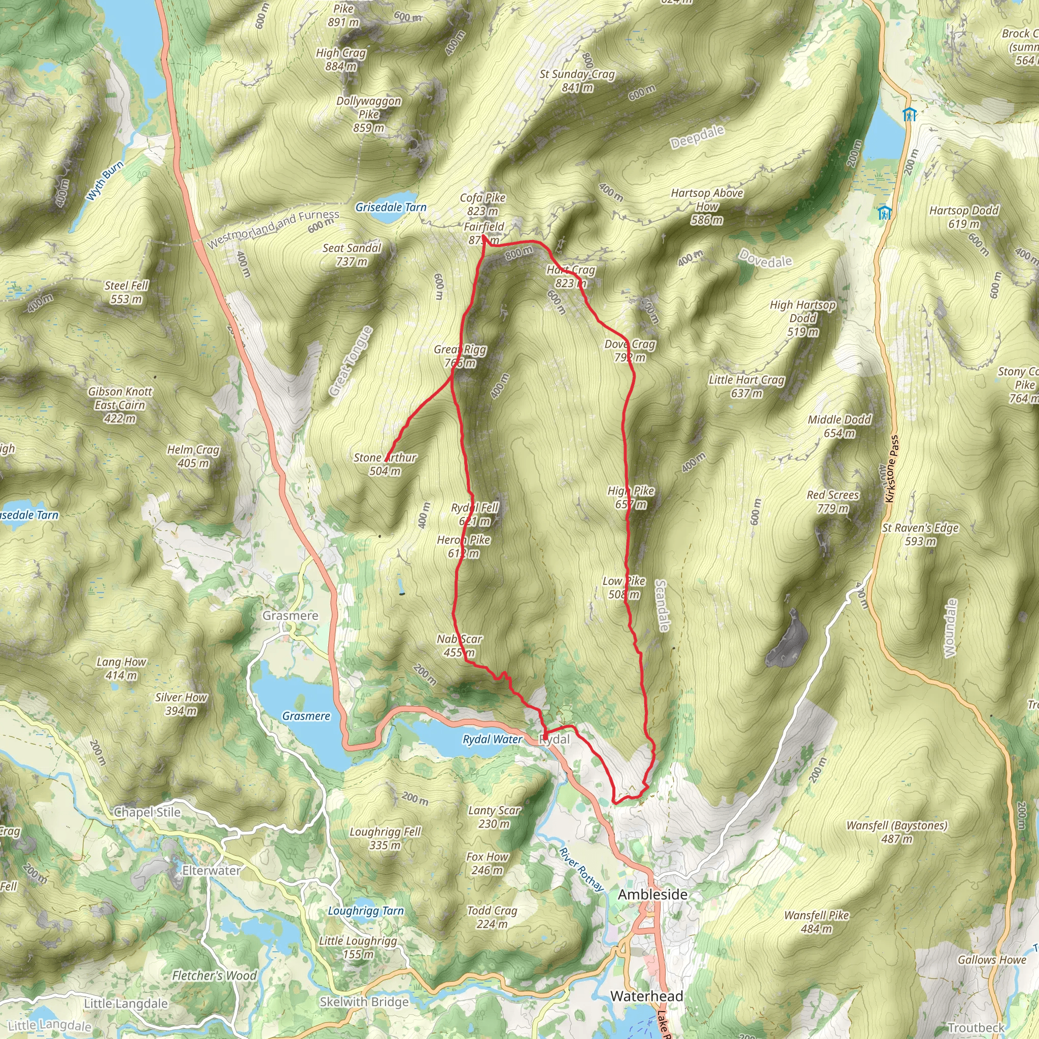 Stone Arthur, Great Rigg, Fairfield and High Pike Loop mobile static map