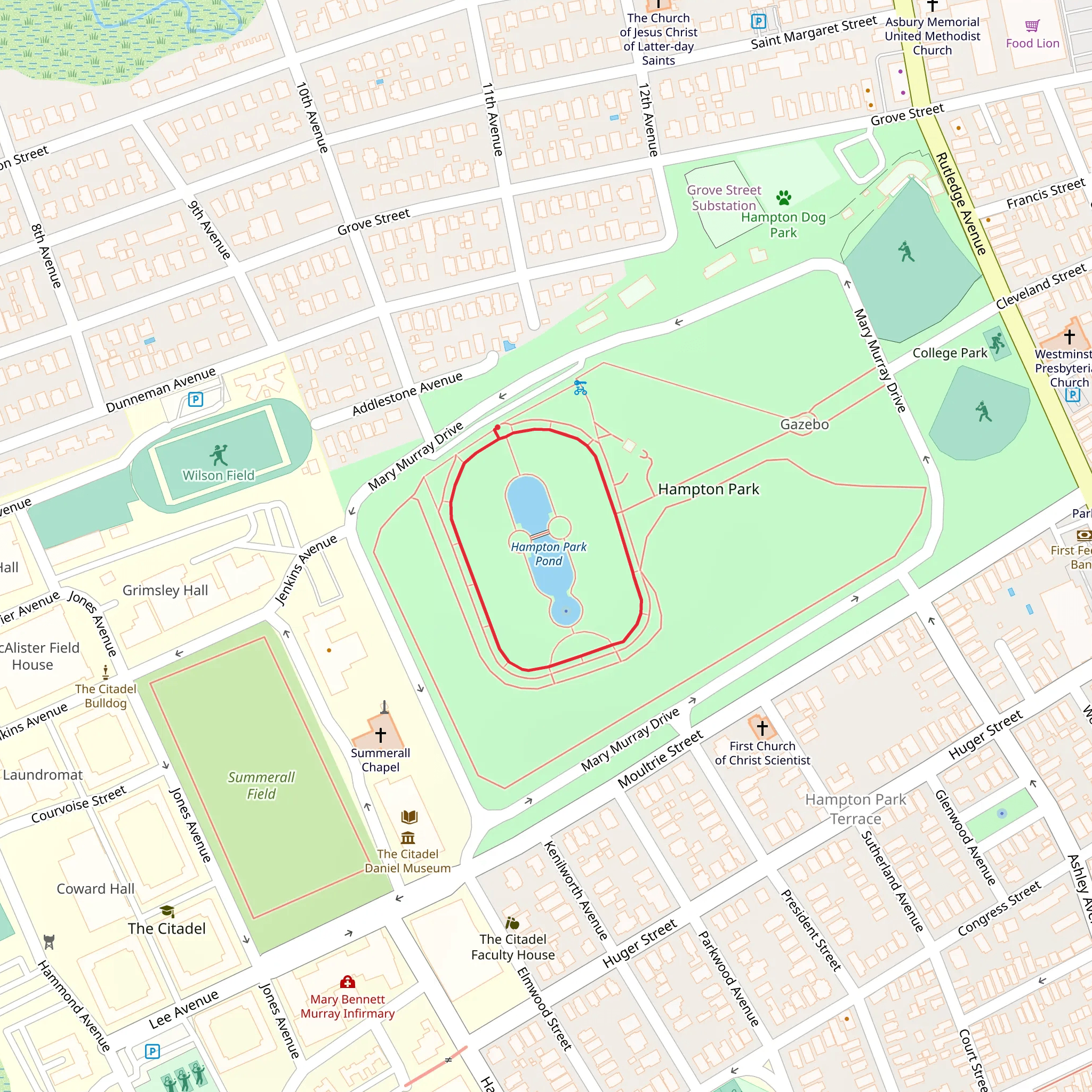 Hampton Park Pond Loop mobile static map