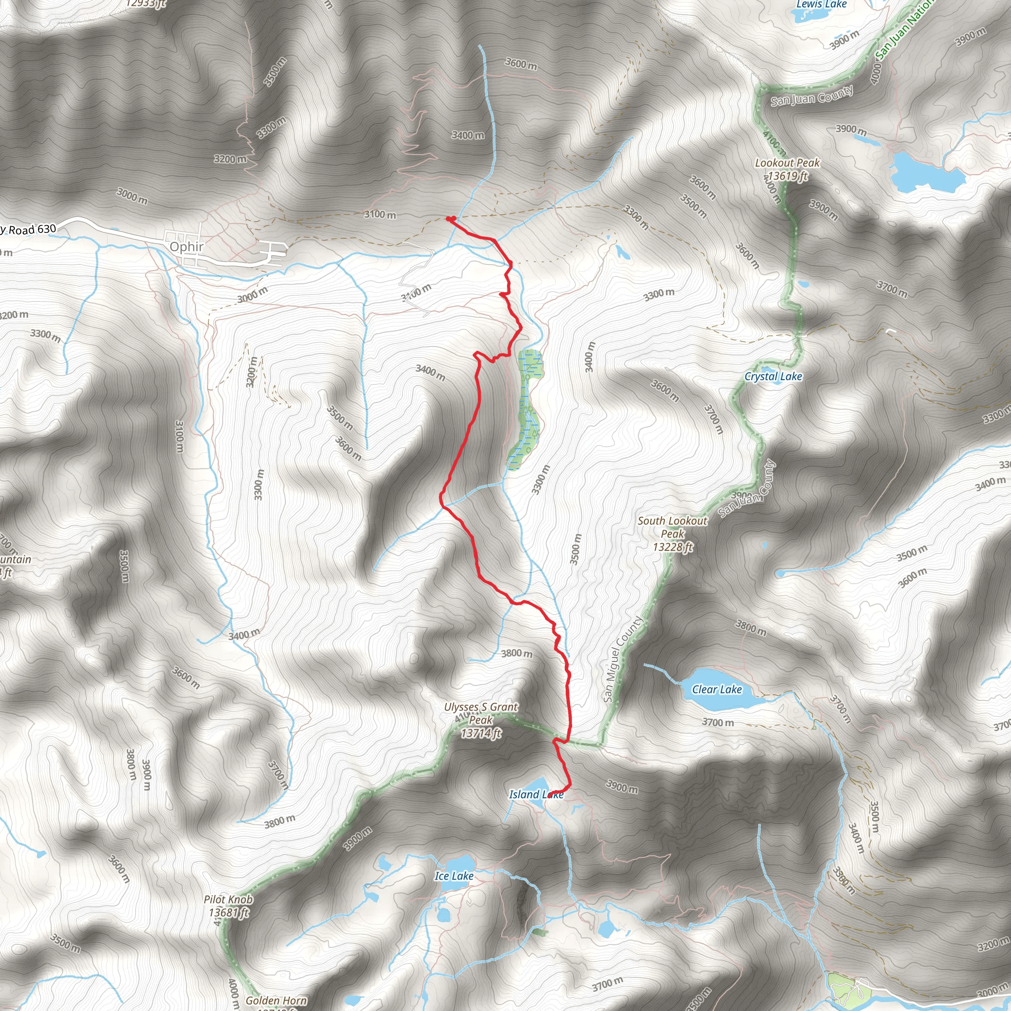 Island Lake via Swamp Canyon mobile static map
