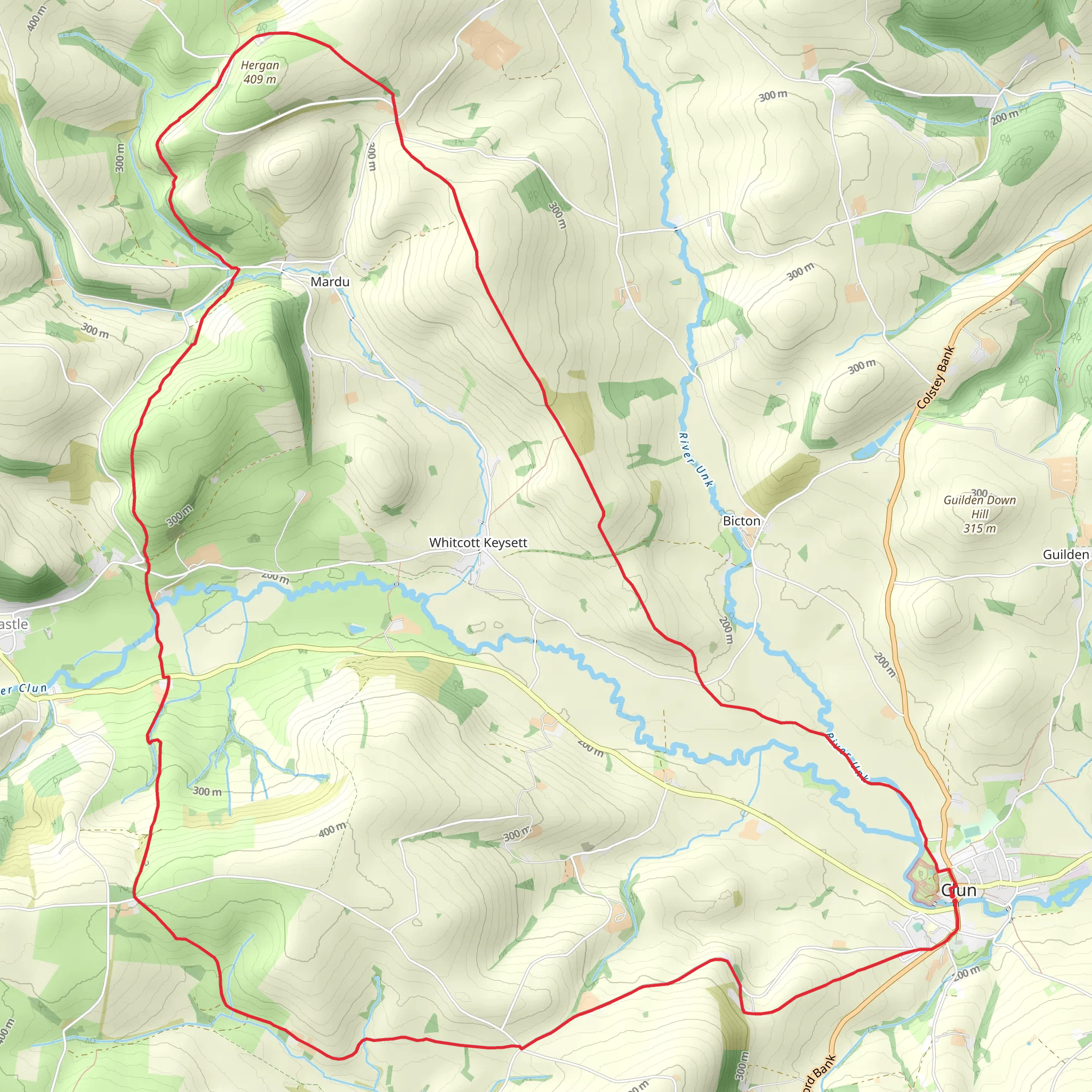 Clun and Mardu Loop via Hergan mobile static map