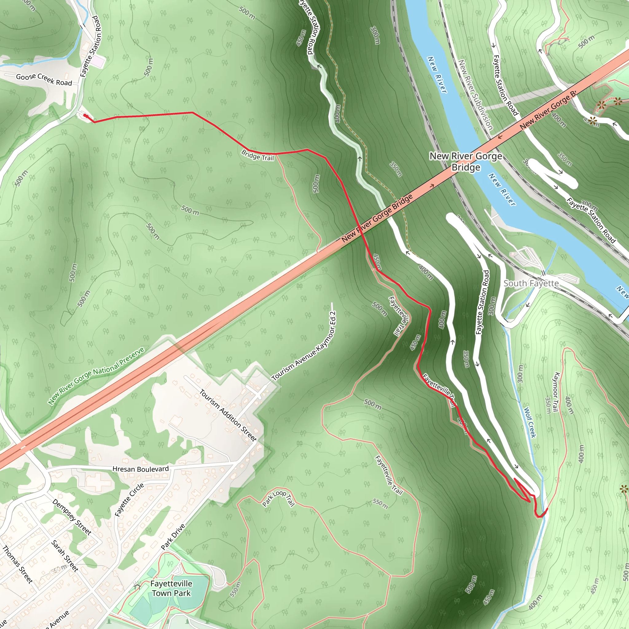 Fayetteville Trail via Bridge Trail mobile static map