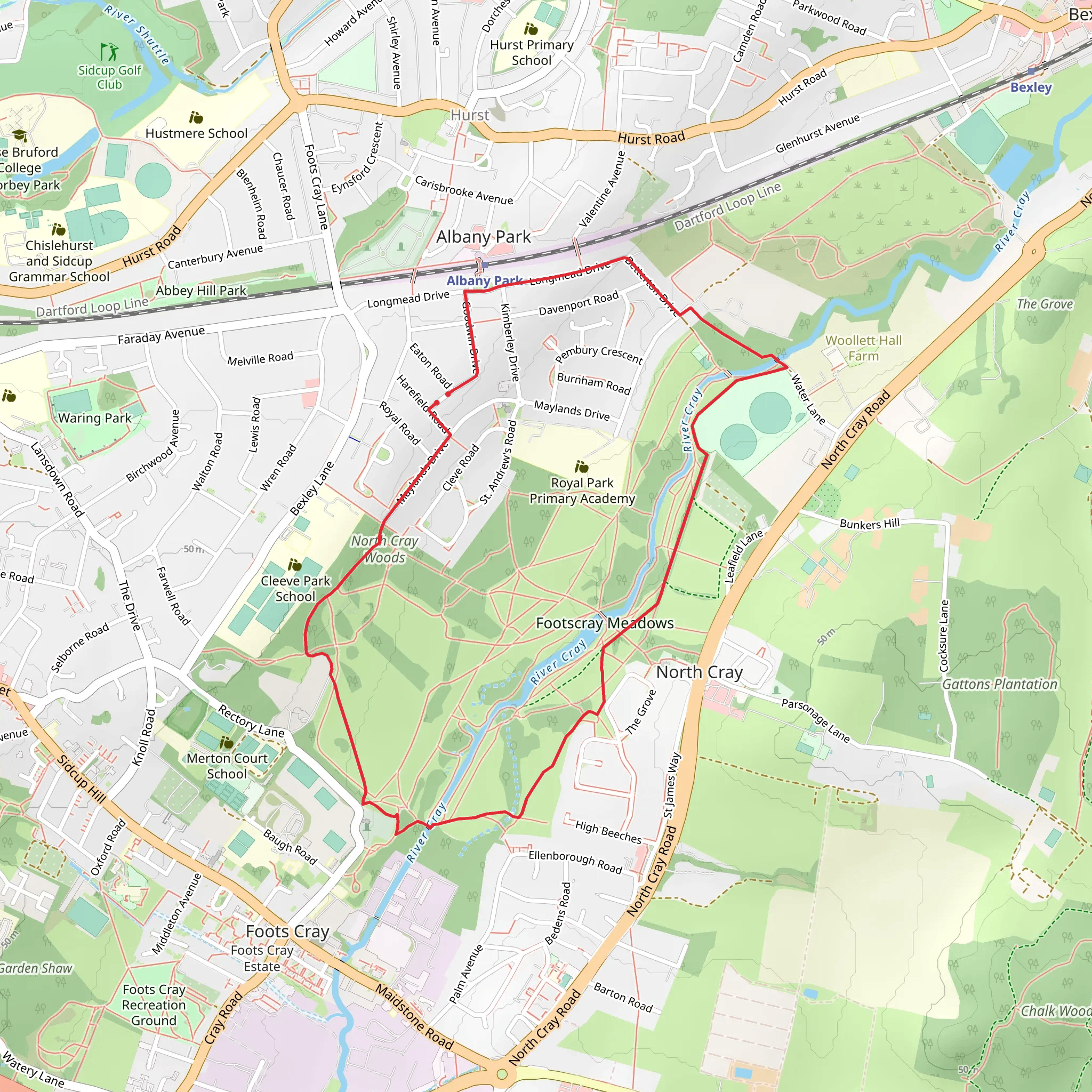 North Cray Woods and Footscray Meadows Loop mobile static map