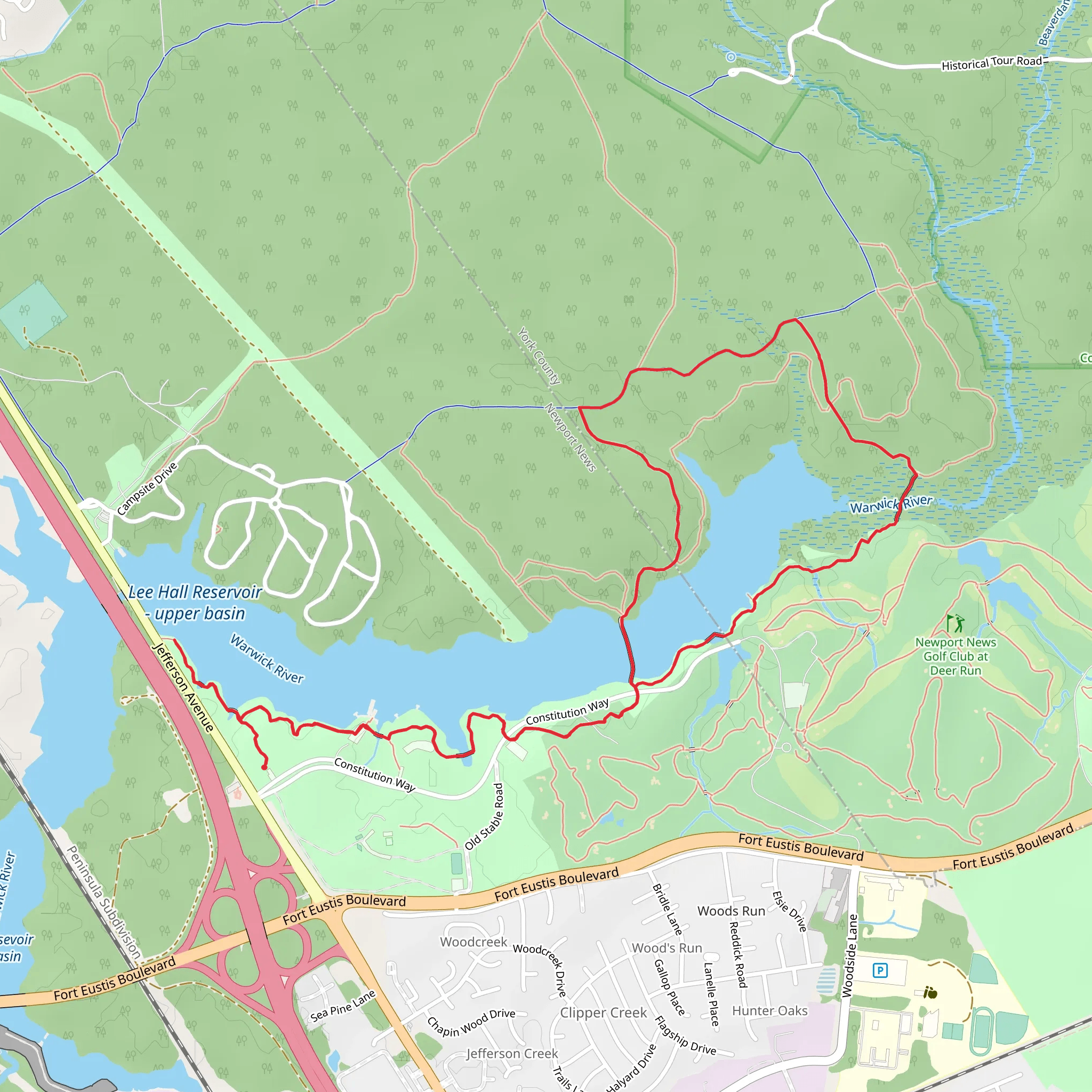 Lee Hall Reservoir - Upper Basin Loop mobile static map
