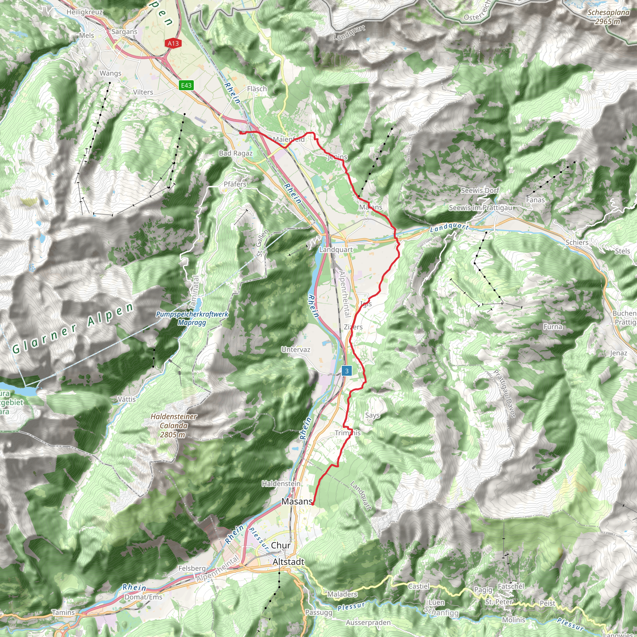 Chur Rhine Valley to Bad Ragaz Trail mobile static map