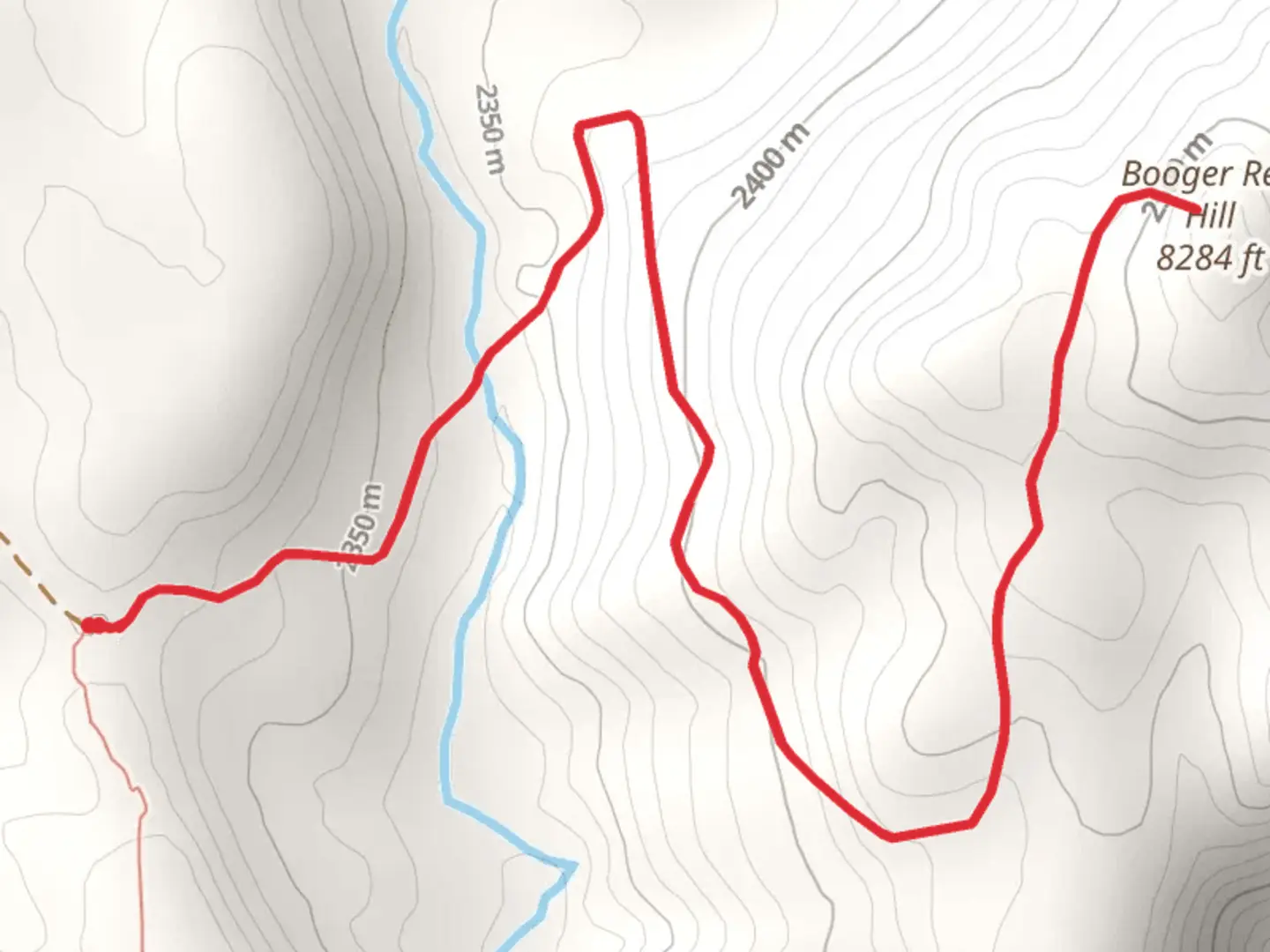 An image depicting the trail Booger Red Hill via BLM Trail and its surrounding area.