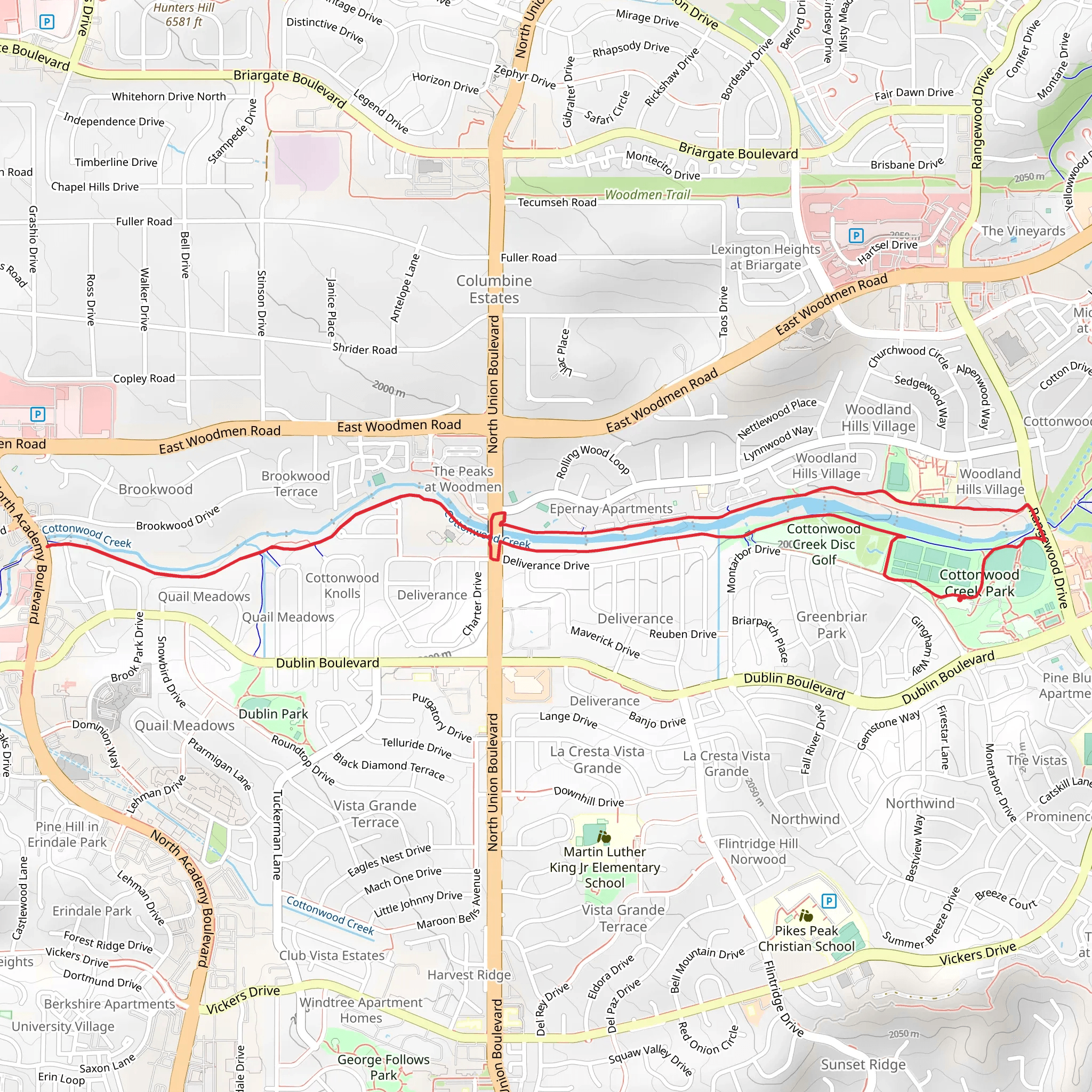 Cottonwood Creek Park Trail mobile static map