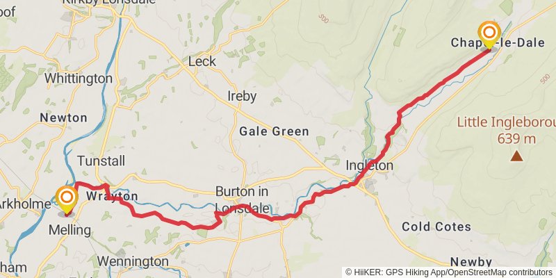 Lancaster Castle to Richmond Castle Walk stage 2 Map