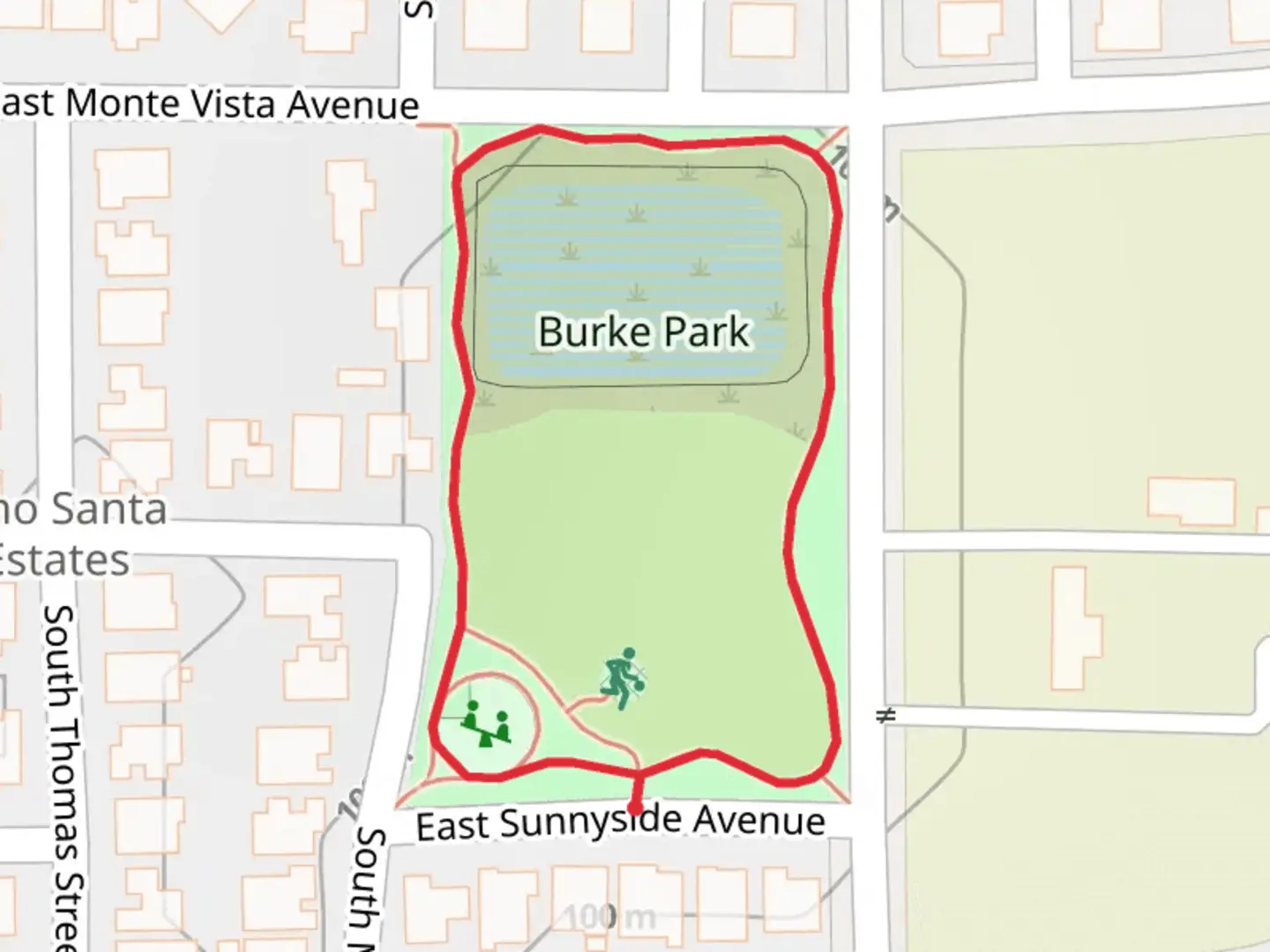 An image depicting the trail Burke Park Loop and its surrounding area.
