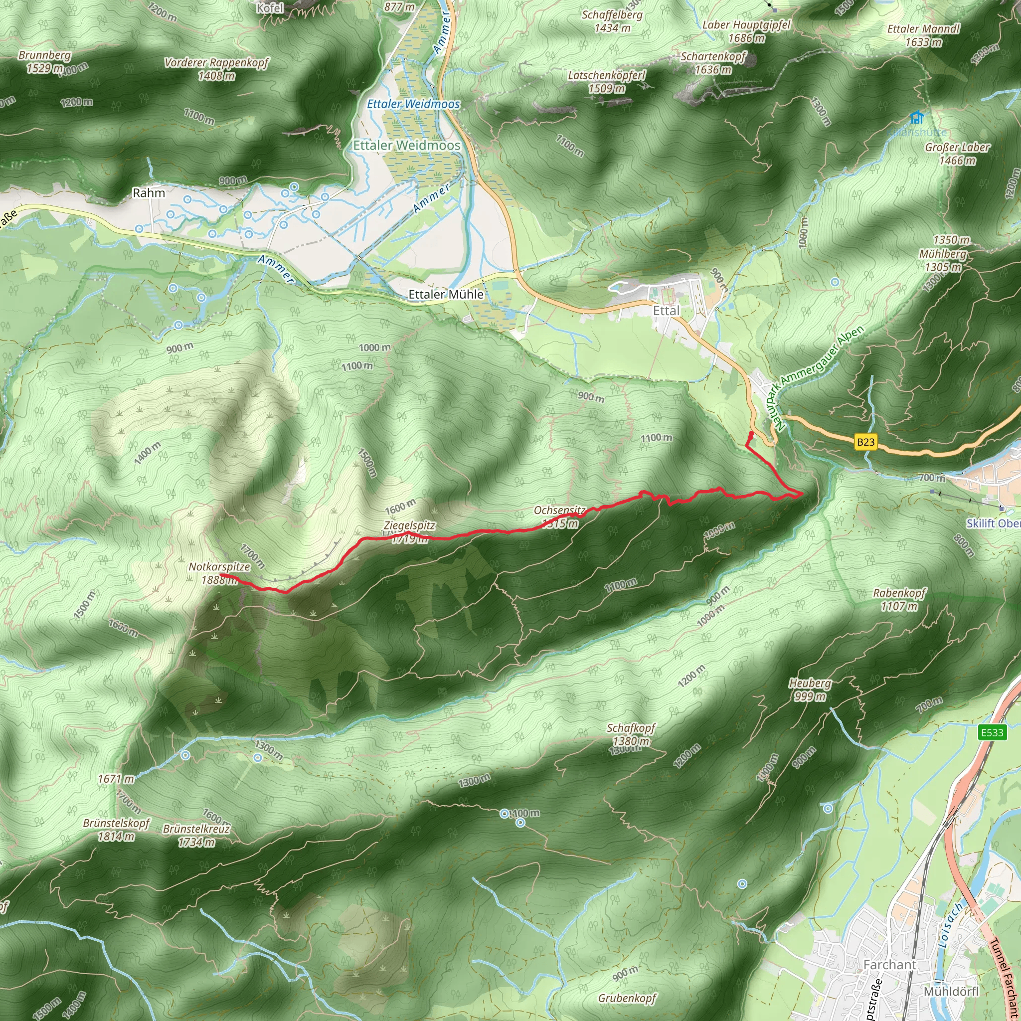 Ochsensitz, Ziegelspitz and Notkarspitze Peak Walk mobile static map