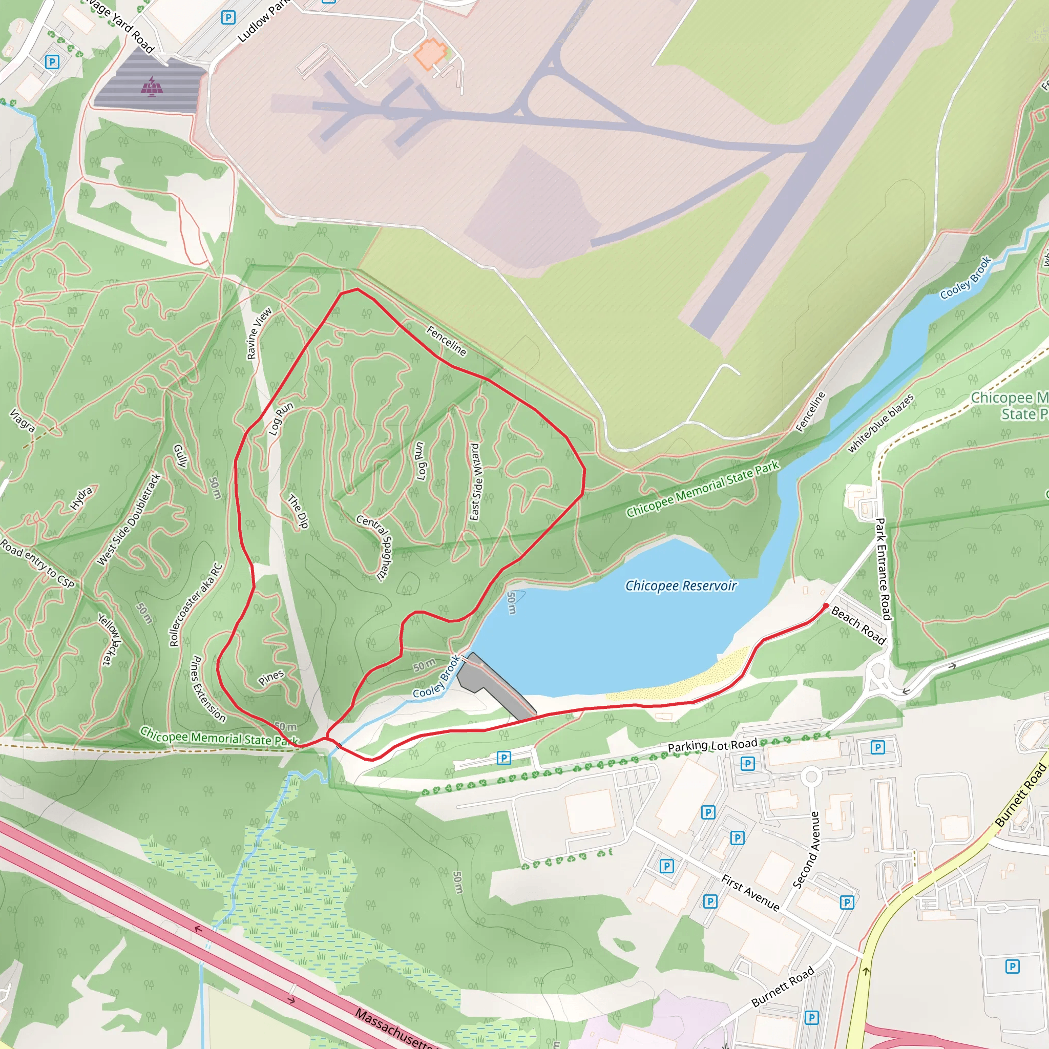 Loop along Chicopee Reservoir mobile static map