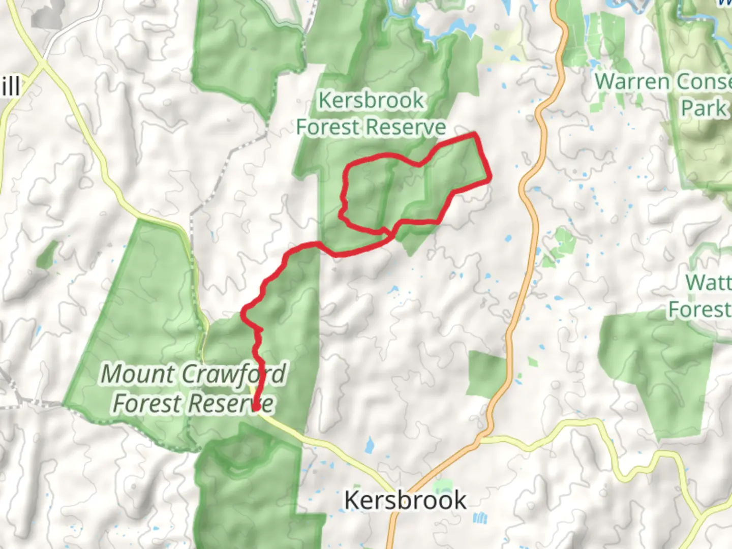 An image depicting the trail Old Kersbrook Loop and Devils Gully Link Track and its surrounding area.