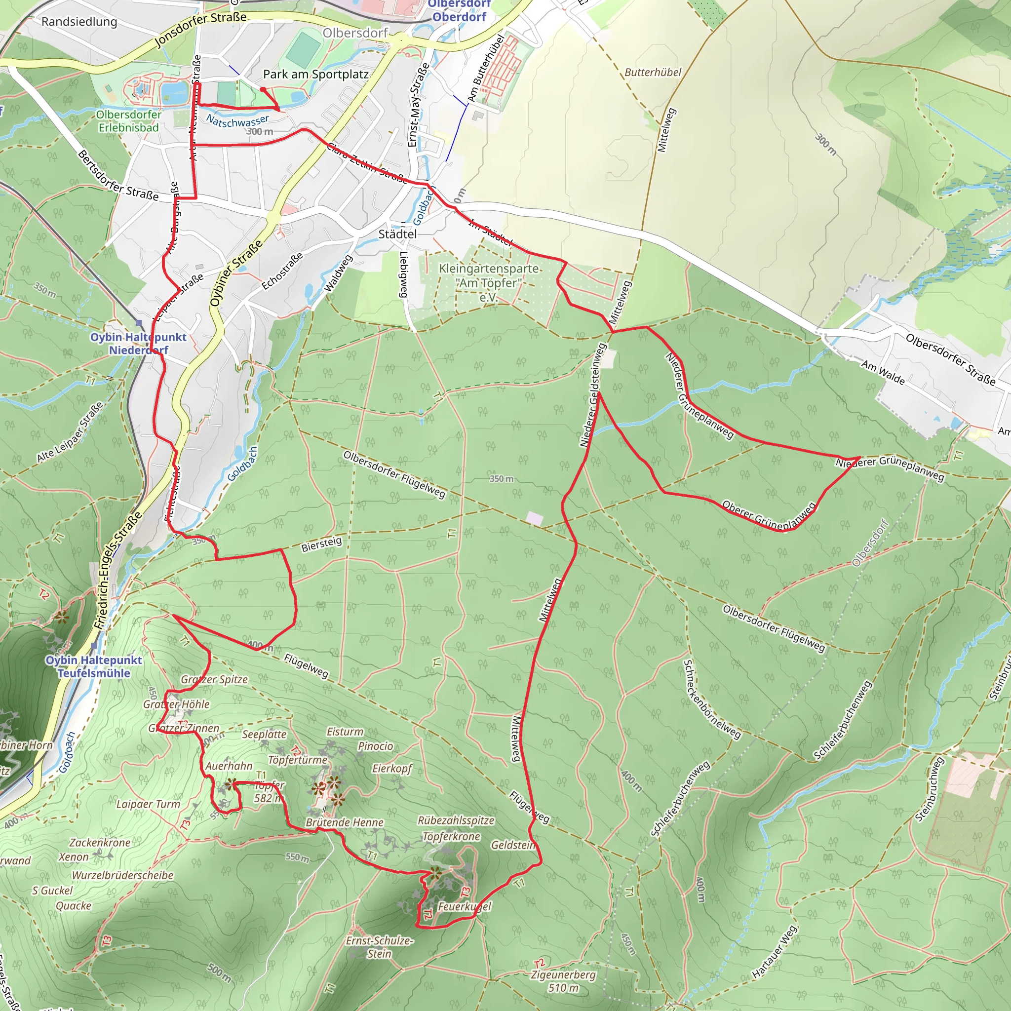 Boehmische Aussicht and Geldstein Loop via Oybin Rundweg mobile static map