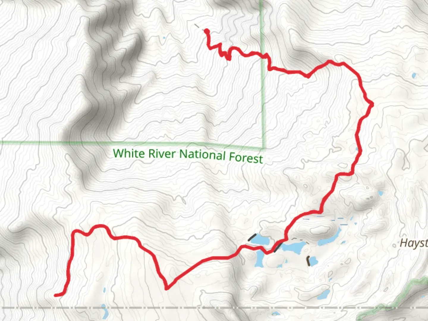 An image depicting the trail Battlement Reservoirs via Battlement A and Battlement C Trail and its surrounding area.