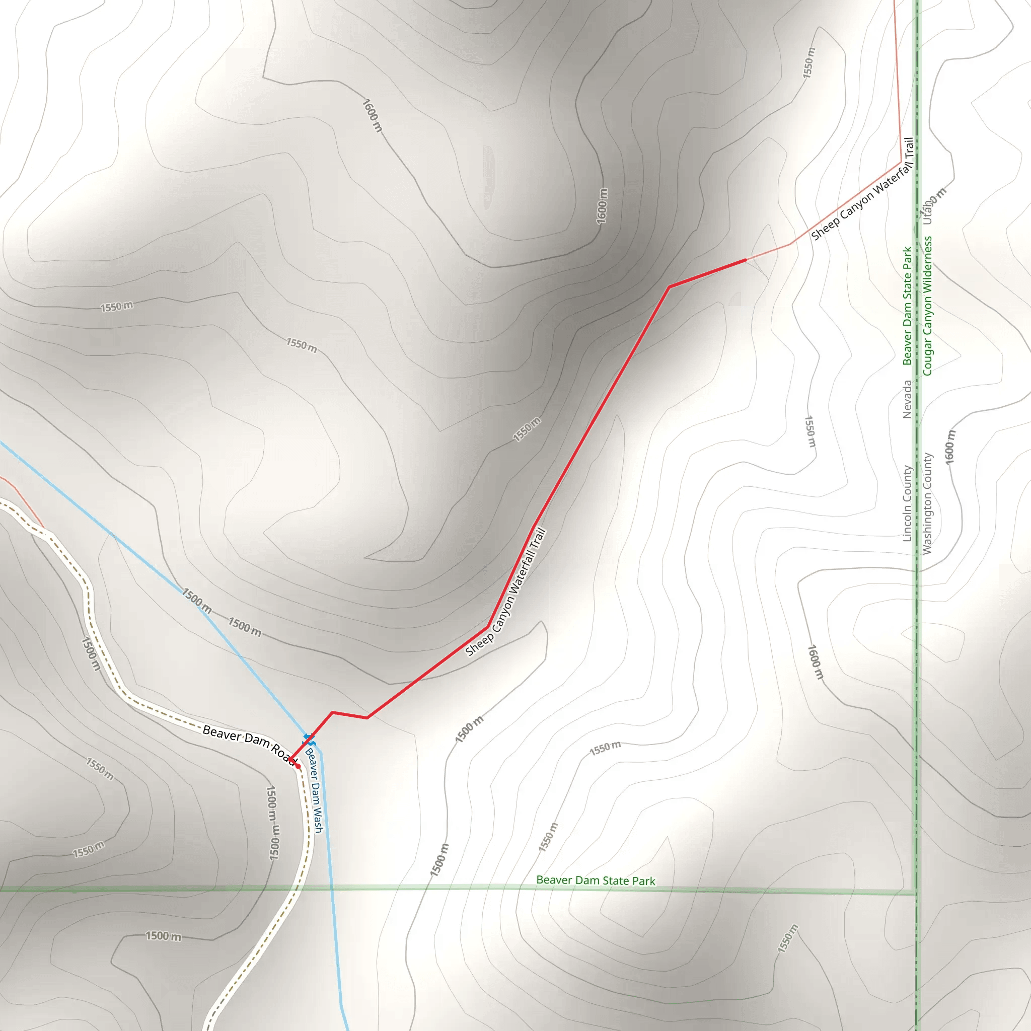 Sheep Canyon Waterfall Trail mobile static map