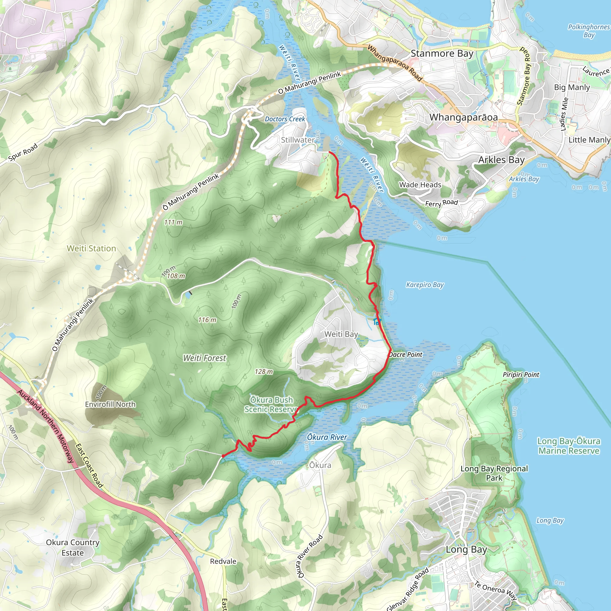 Okura Bush Walkway to Stillwater mobile static map