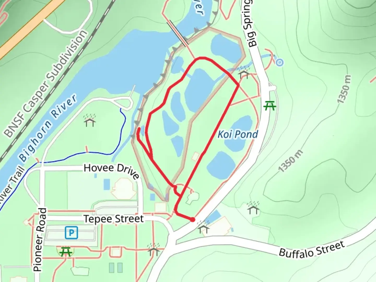An image depicting the trail Big Springs Drive Loop and its surrounding area.