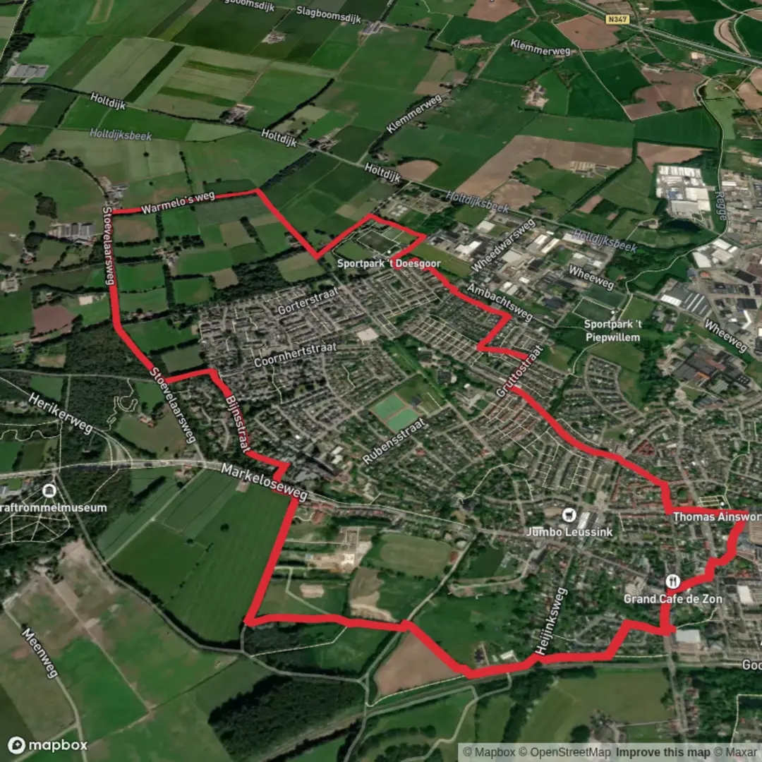 An image depicting the trail Walterswaterland and Stoevelaar via Warmelo's Weg and its surrounding area.