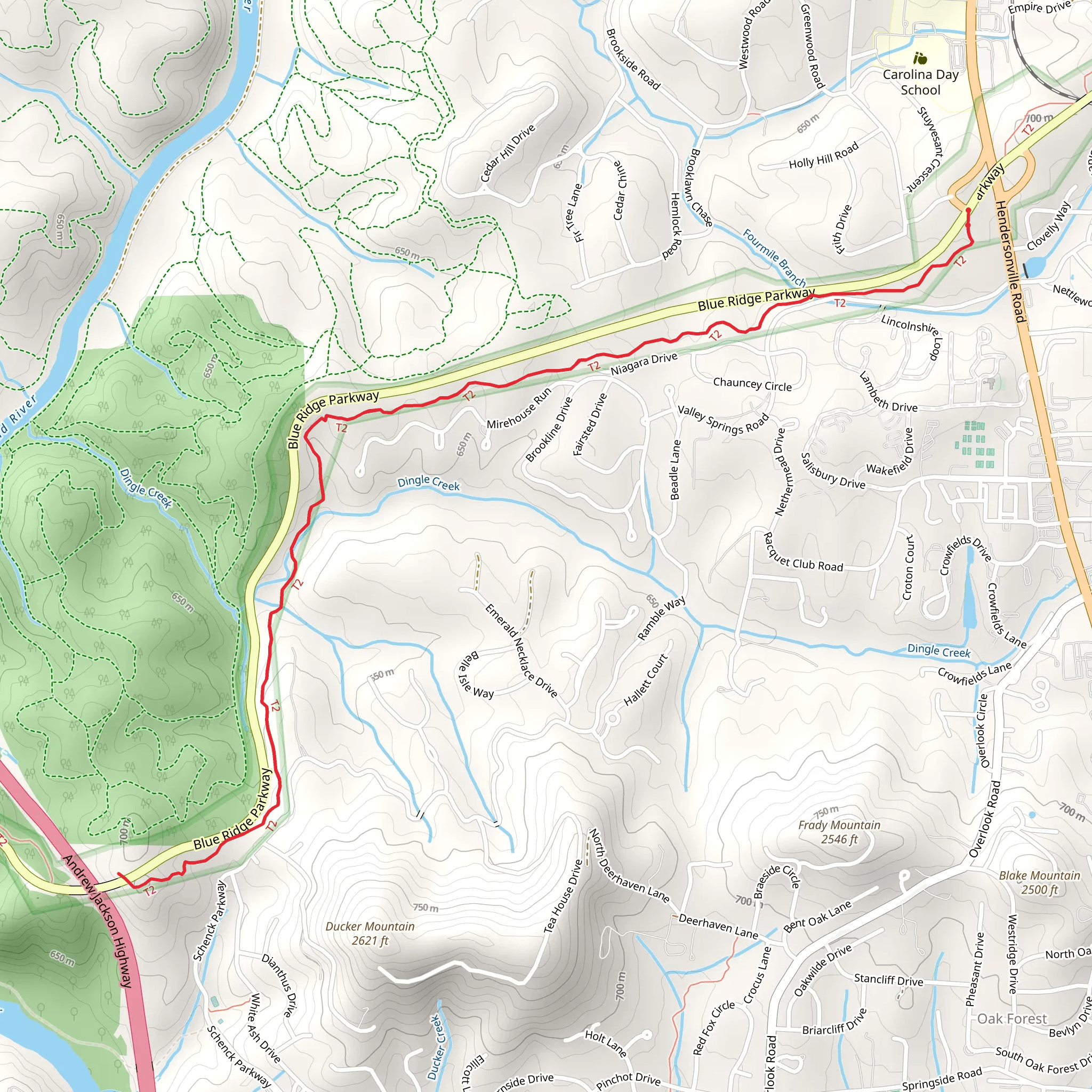 Mountains-to-Sea Trail from Fourmile Branch mobile static map